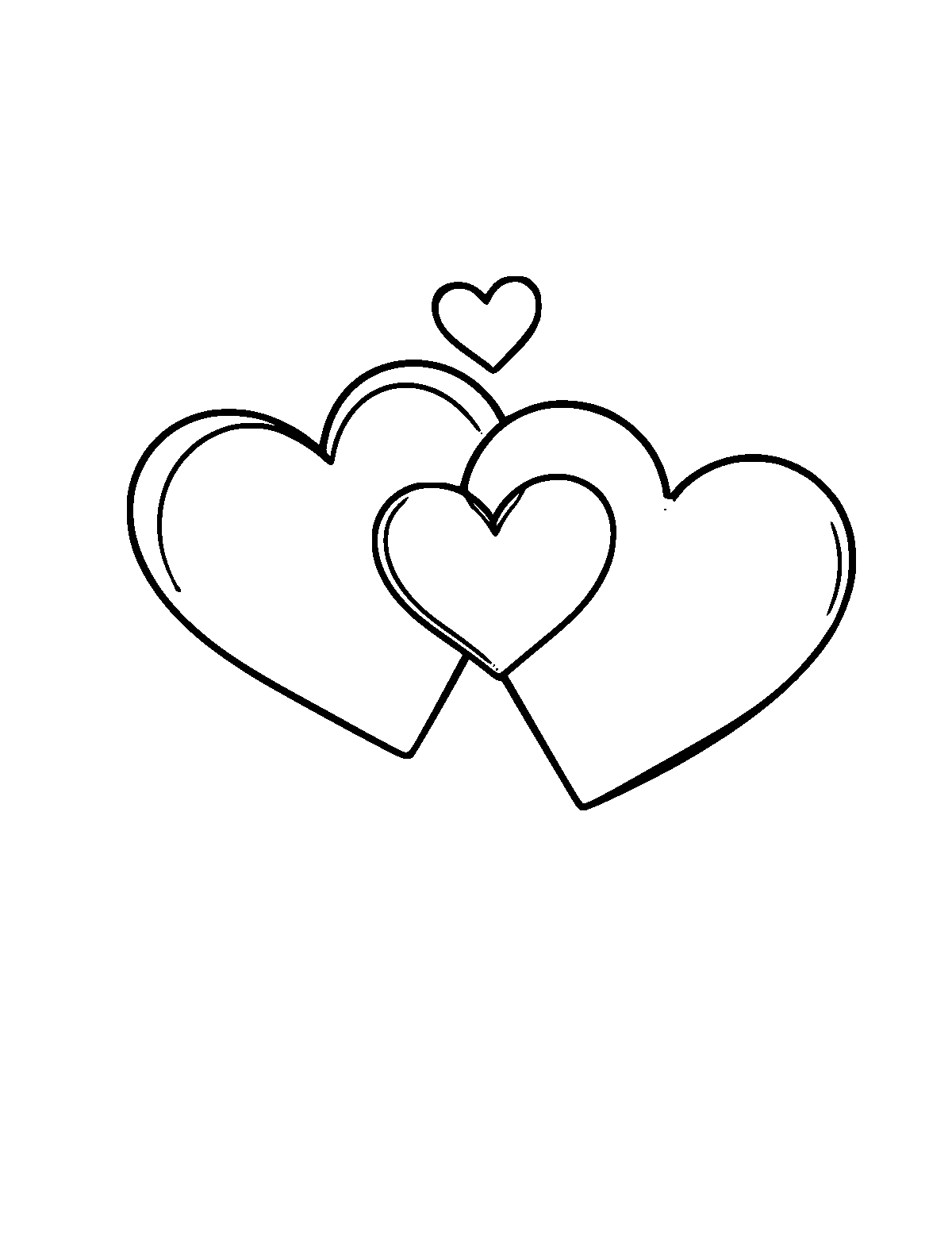 Line-art coloring page of Conversation Hearts, medium outlines, centered