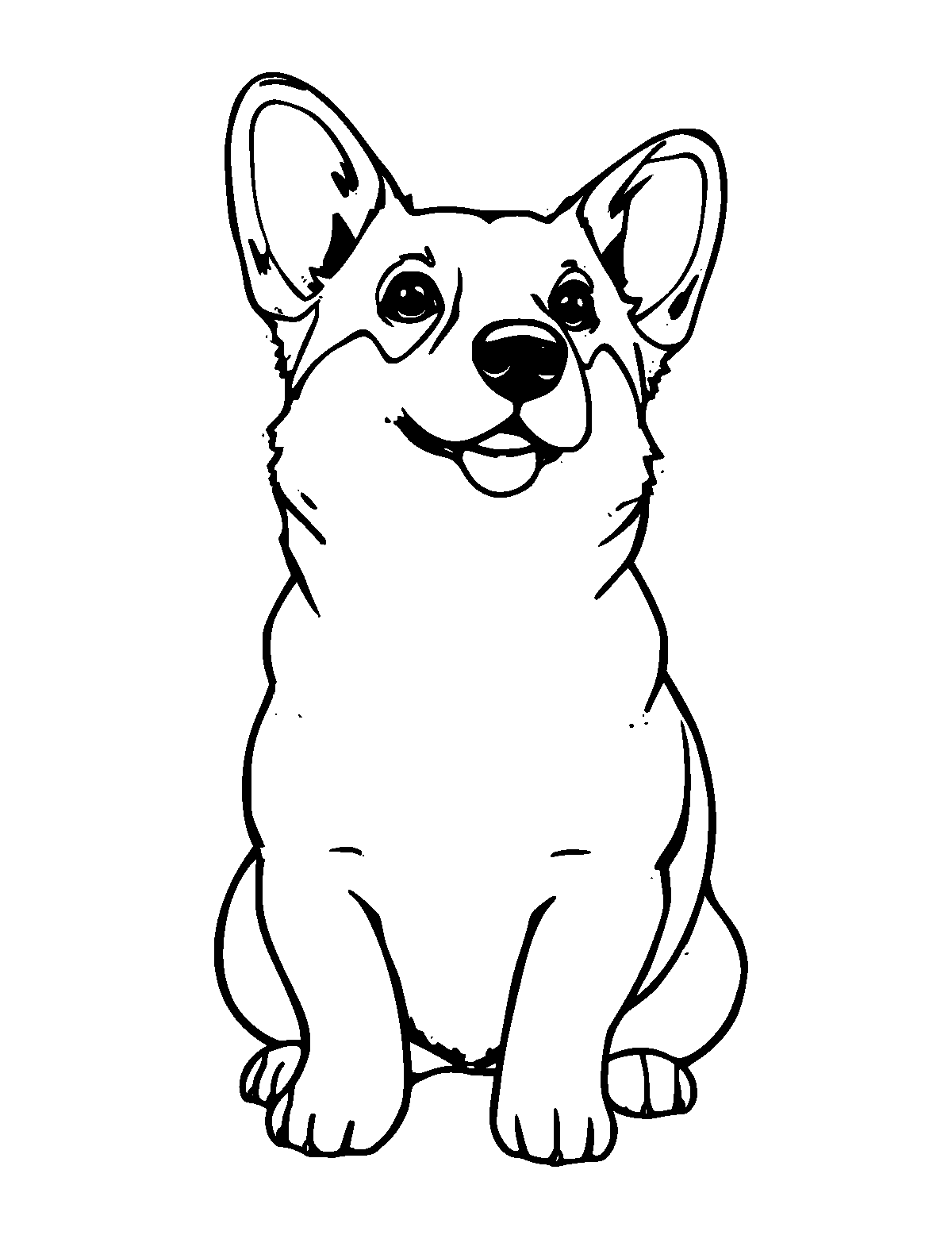 Line-art coloring page of Corgi, medium outlines, centered