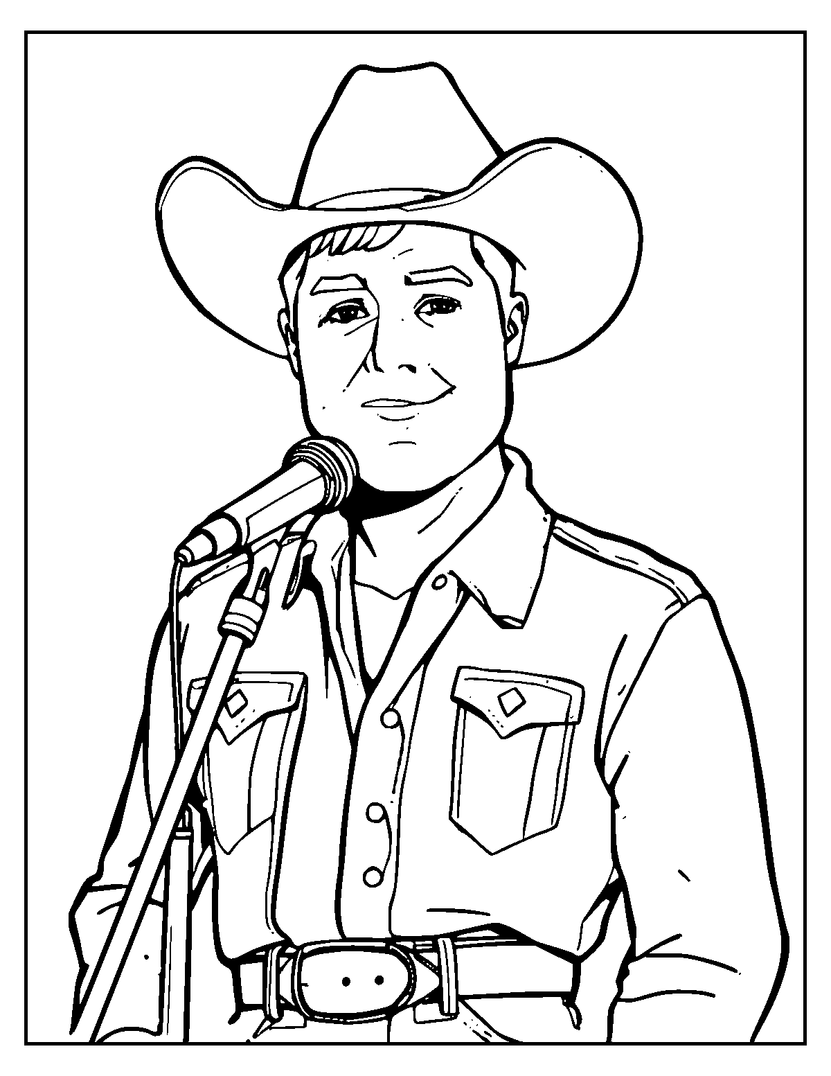 Line-art coloring page of Country Singer, medium outlines, centered