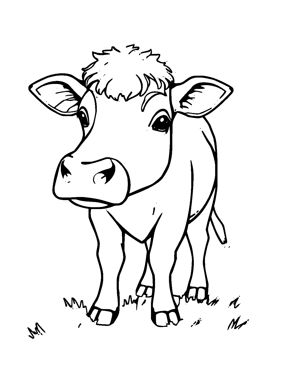 Line-art coloring page of Cow, medium outlines, centered