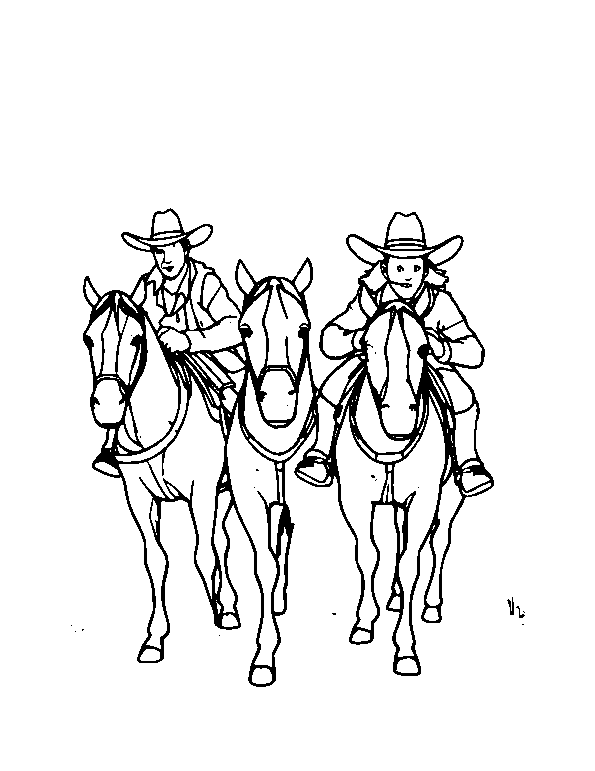 Line-art coloring page of Cowboys, medium outlines, centered