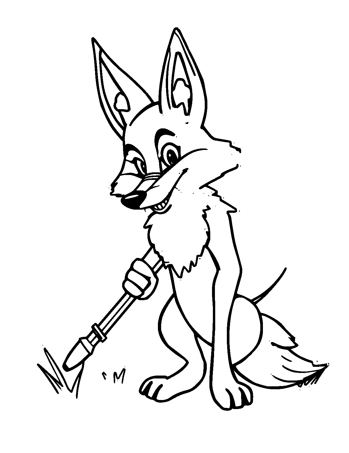 Line-art coloring page of Coyote the Trickster, medium outlines, centered
