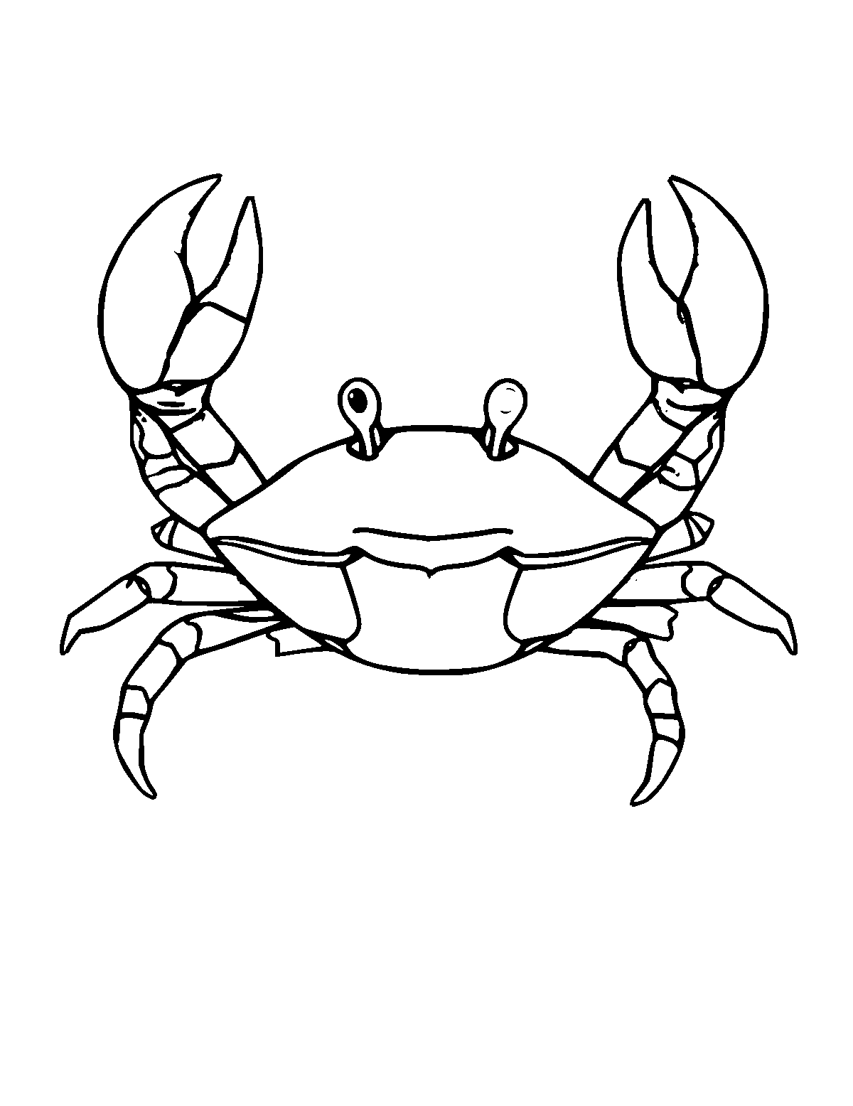 Line-art coloring page of Crab, medium outlines, centered