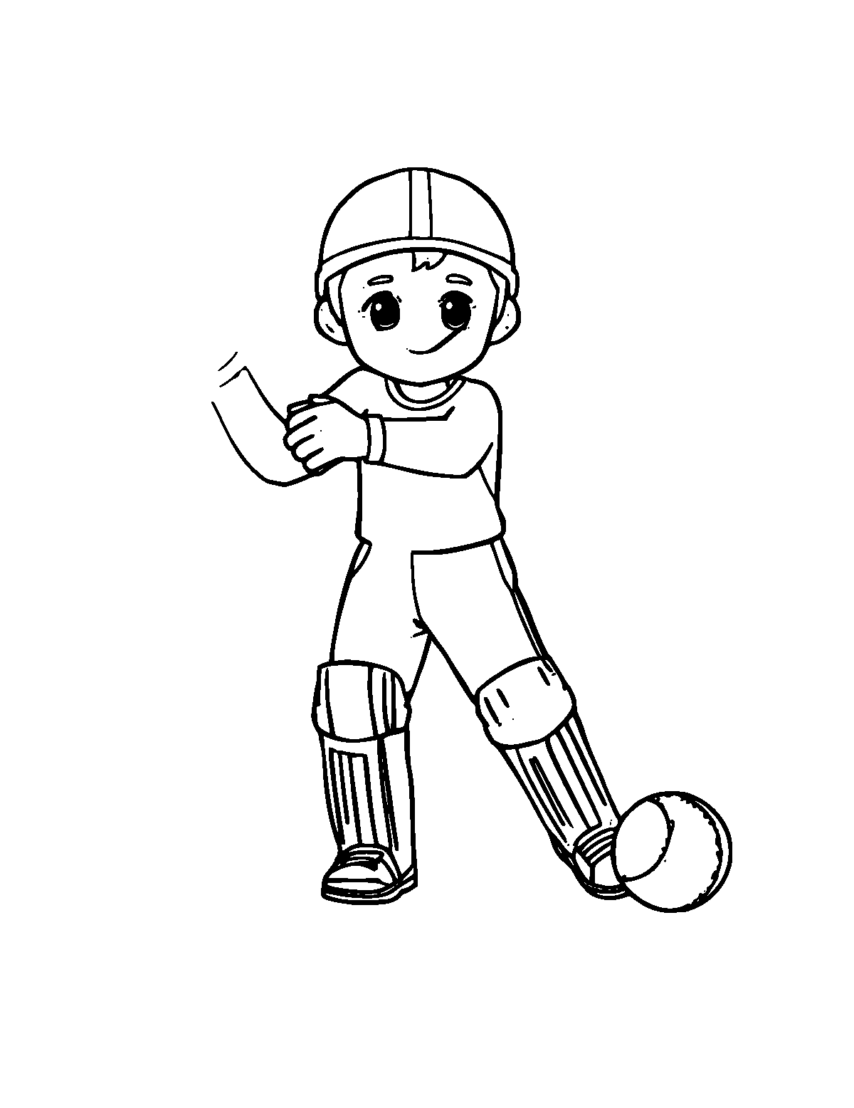 Line-art coloring page of Cricket Bat and Ball, medium outlines, centered