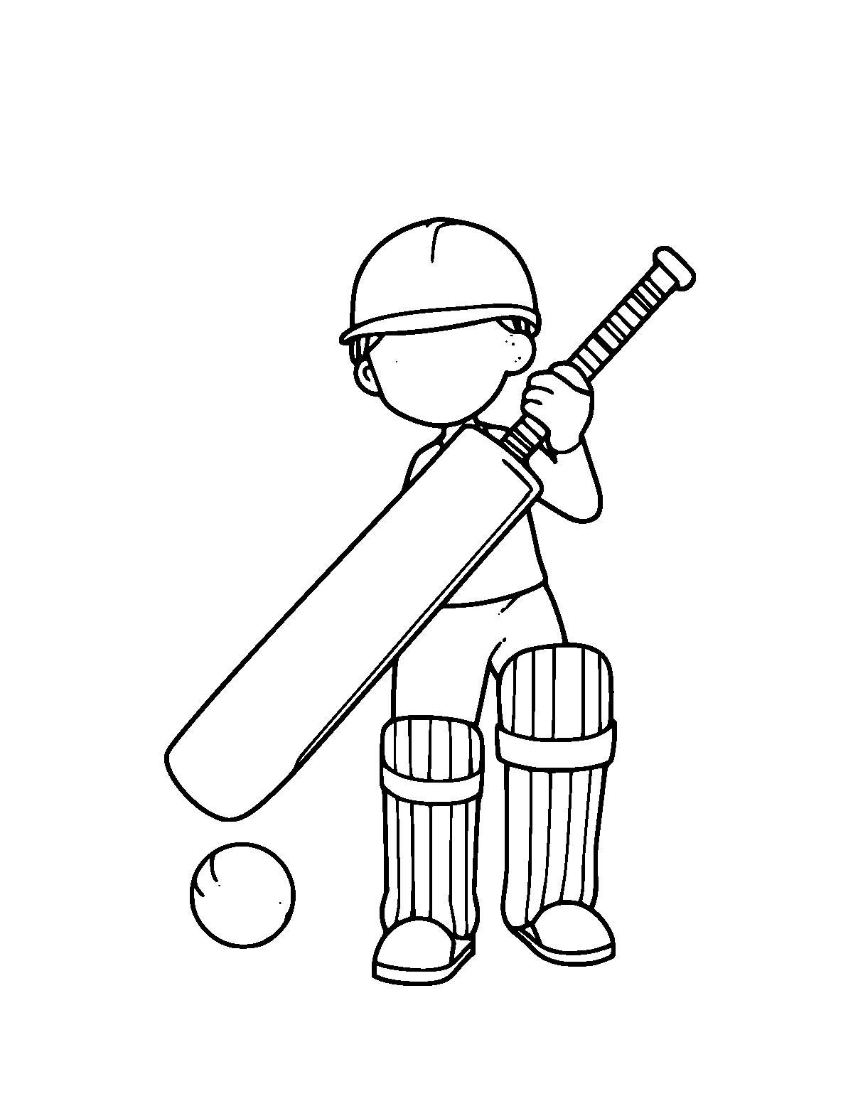 Line-art coloring page of Cricket Bat and Ball, medium outlines, centered