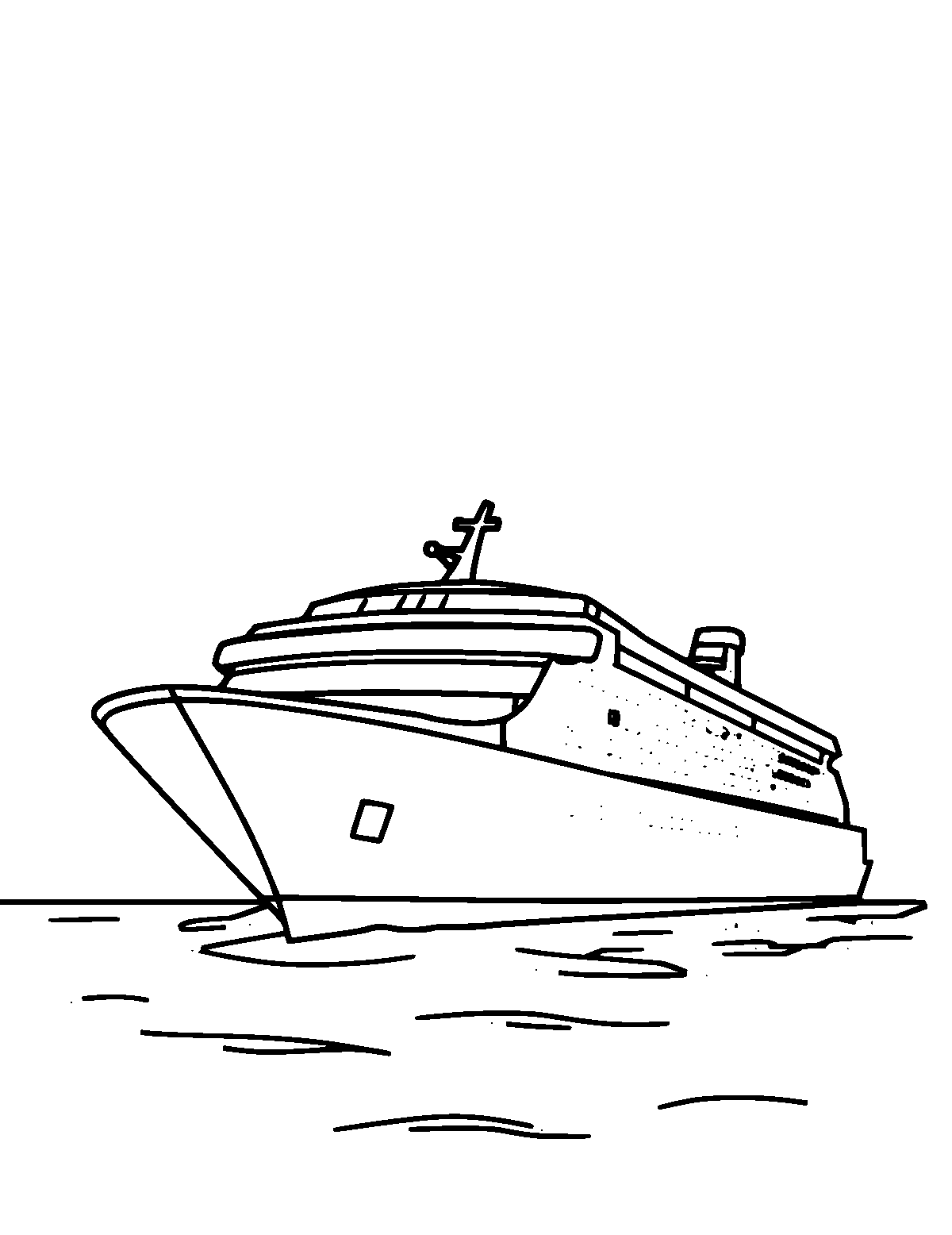 Line-art coloring page of Cruise Ship, medium outlines, centered