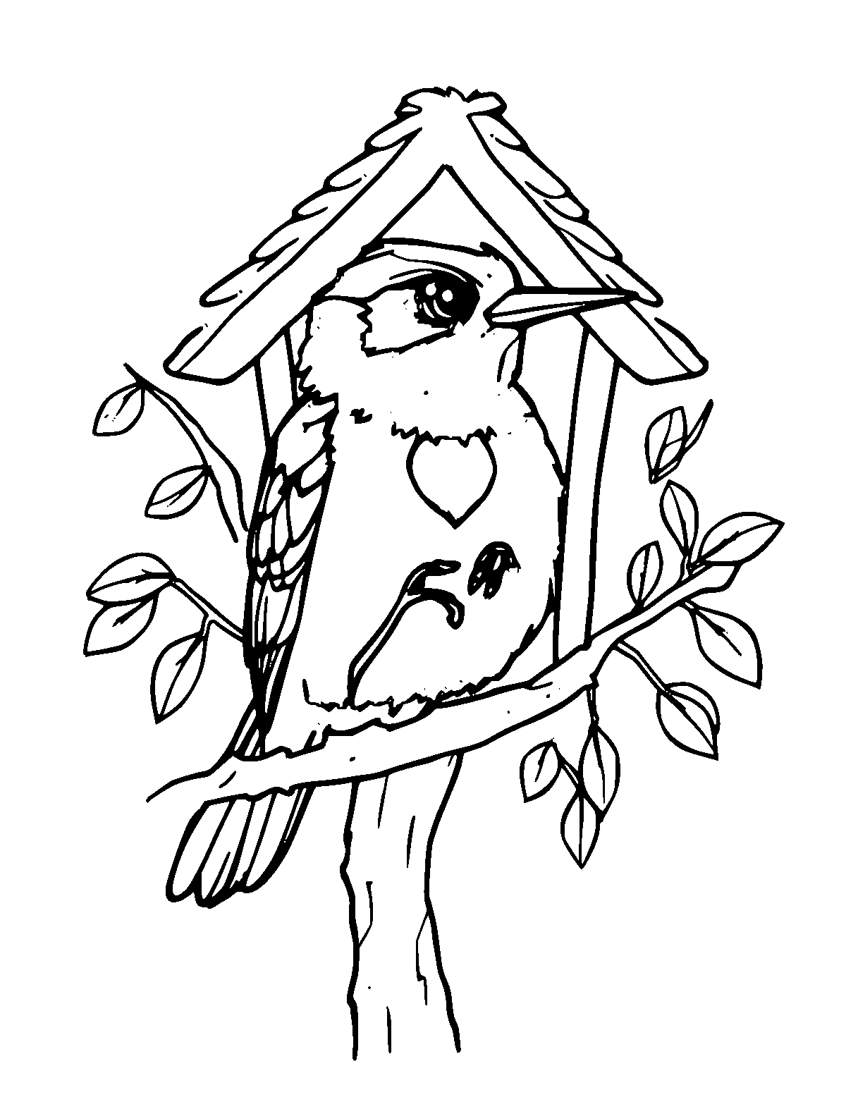 Line-art coloring page of Cuckoo, medium outlines, centered
