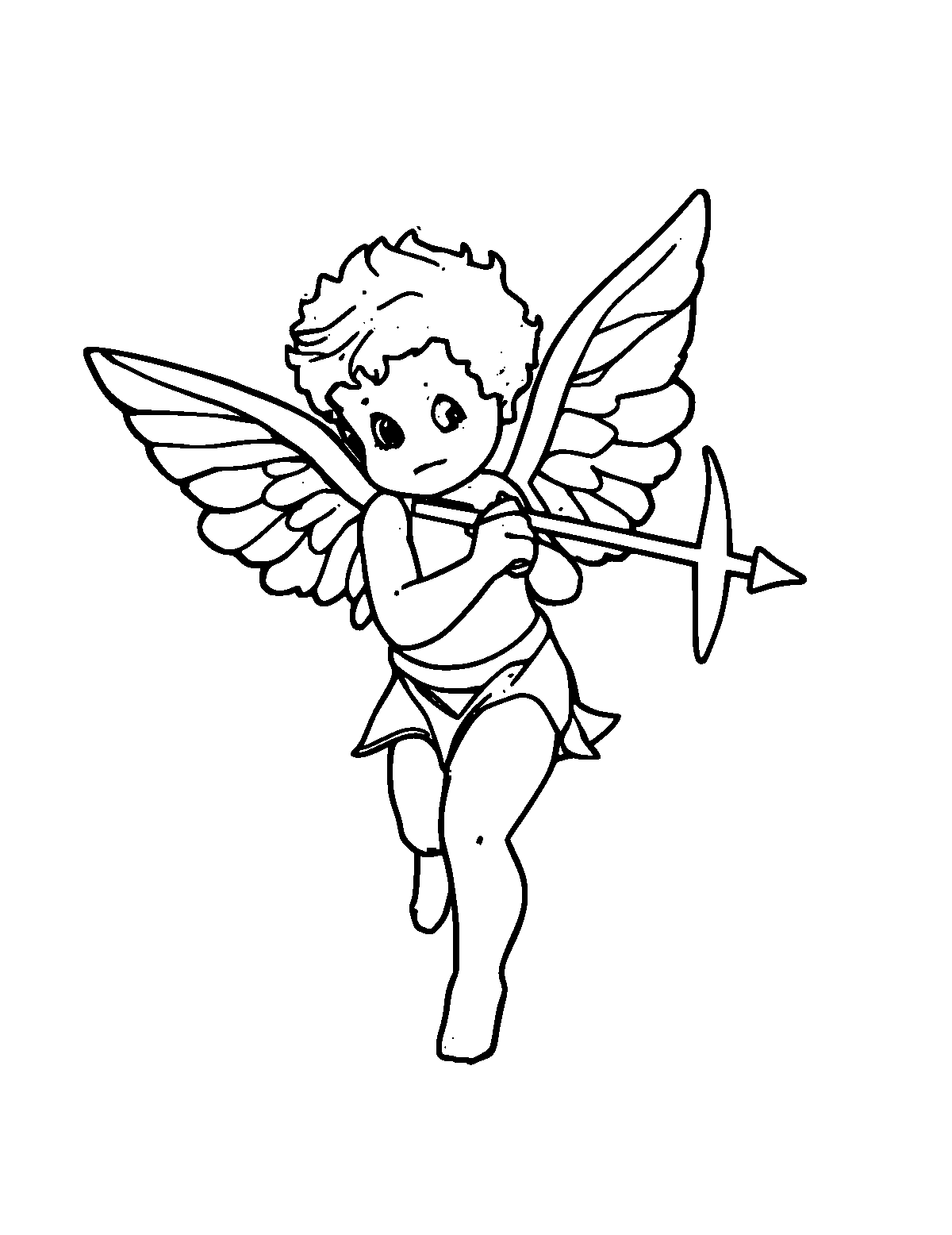 Line-art coloring page of Cupid, medium outlines, centered