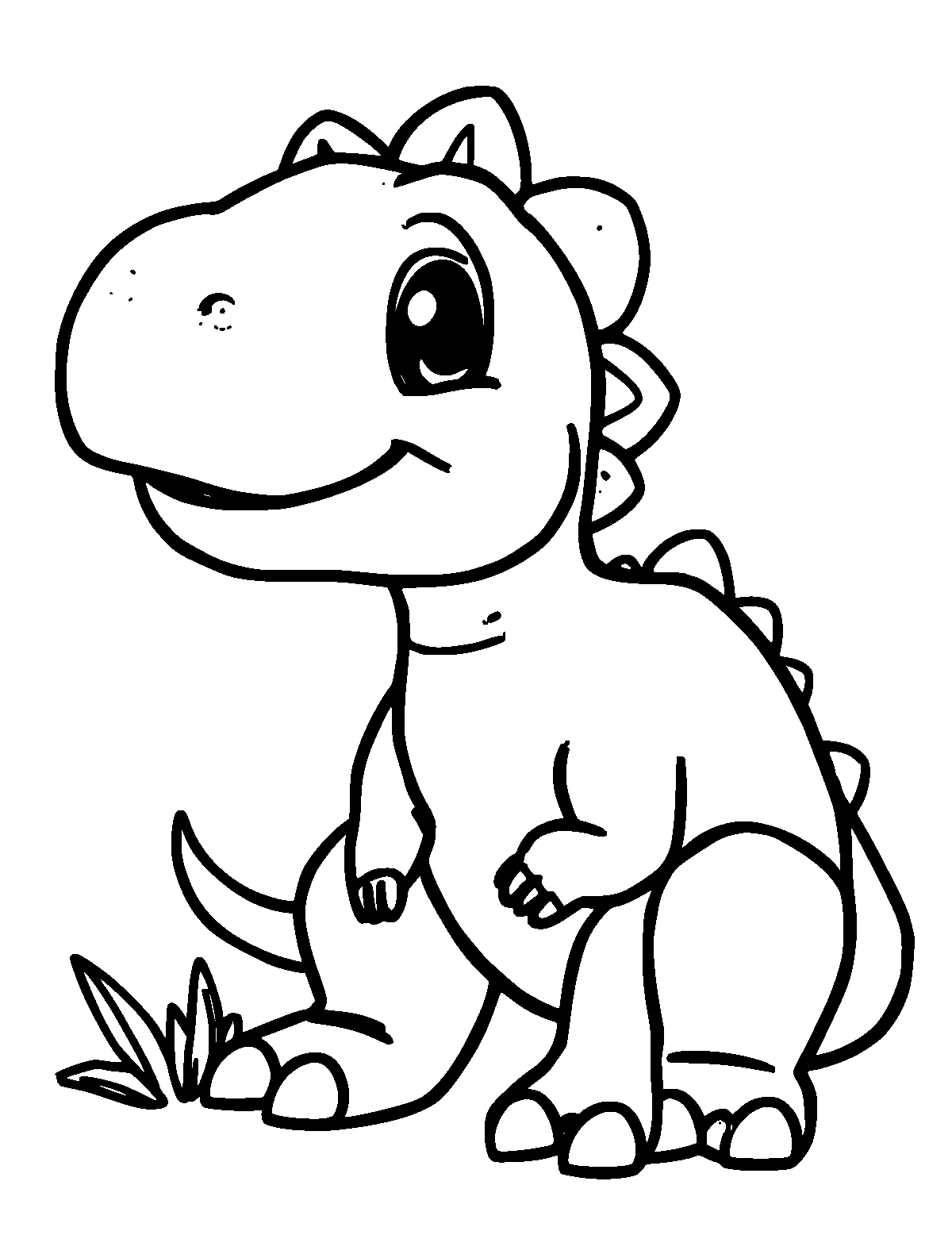 Line-art coloring page of Cute Dinosaur, thick outlines, centered