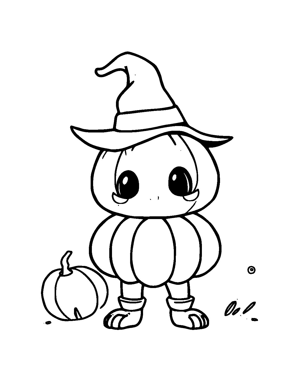 Line-art coloring page of Cute Halloween, thick outlines, centered