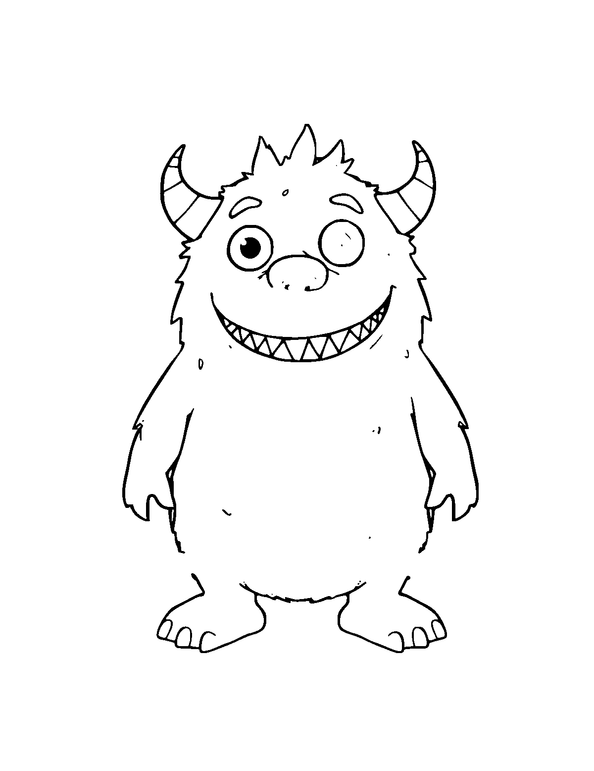 Line-art coloring page of Cute Monster Creature, medium outlines, centered