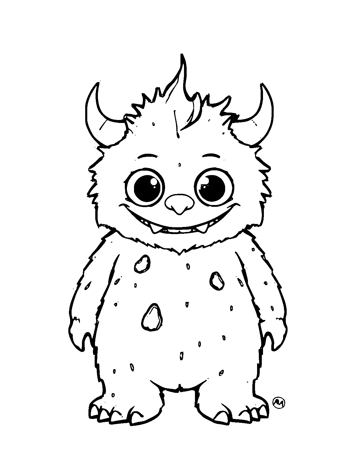 Line-art coloring page of Cute Monster Creature, medium outlines, centered