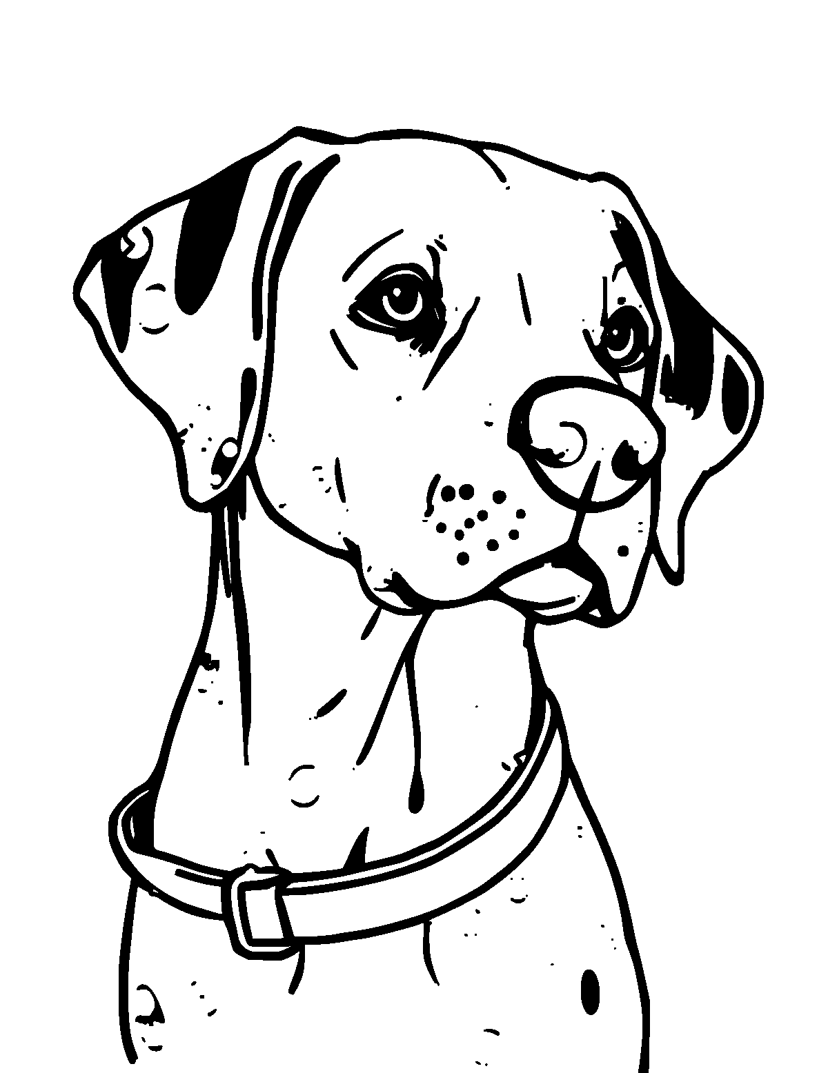 Line-art coloring page of Dalmatian, thick outlines, centered