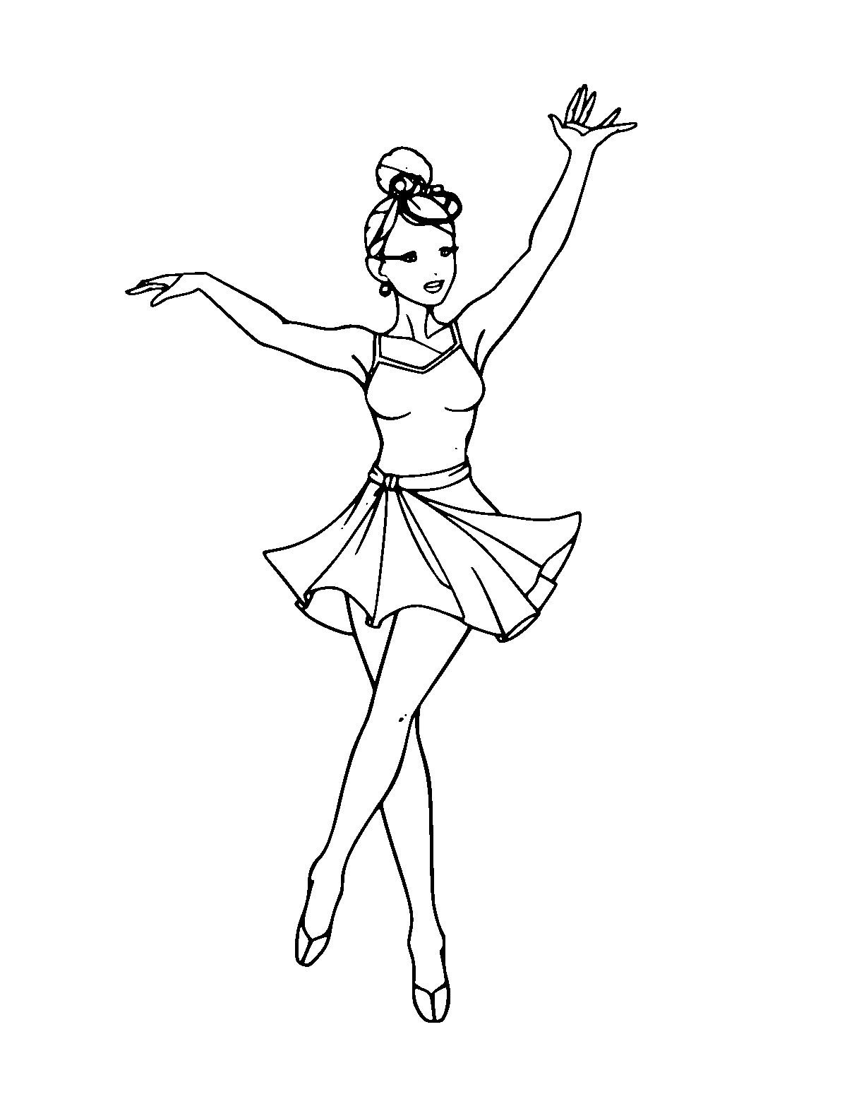 Line-art coloring page of Dancer, medium outlines, centered