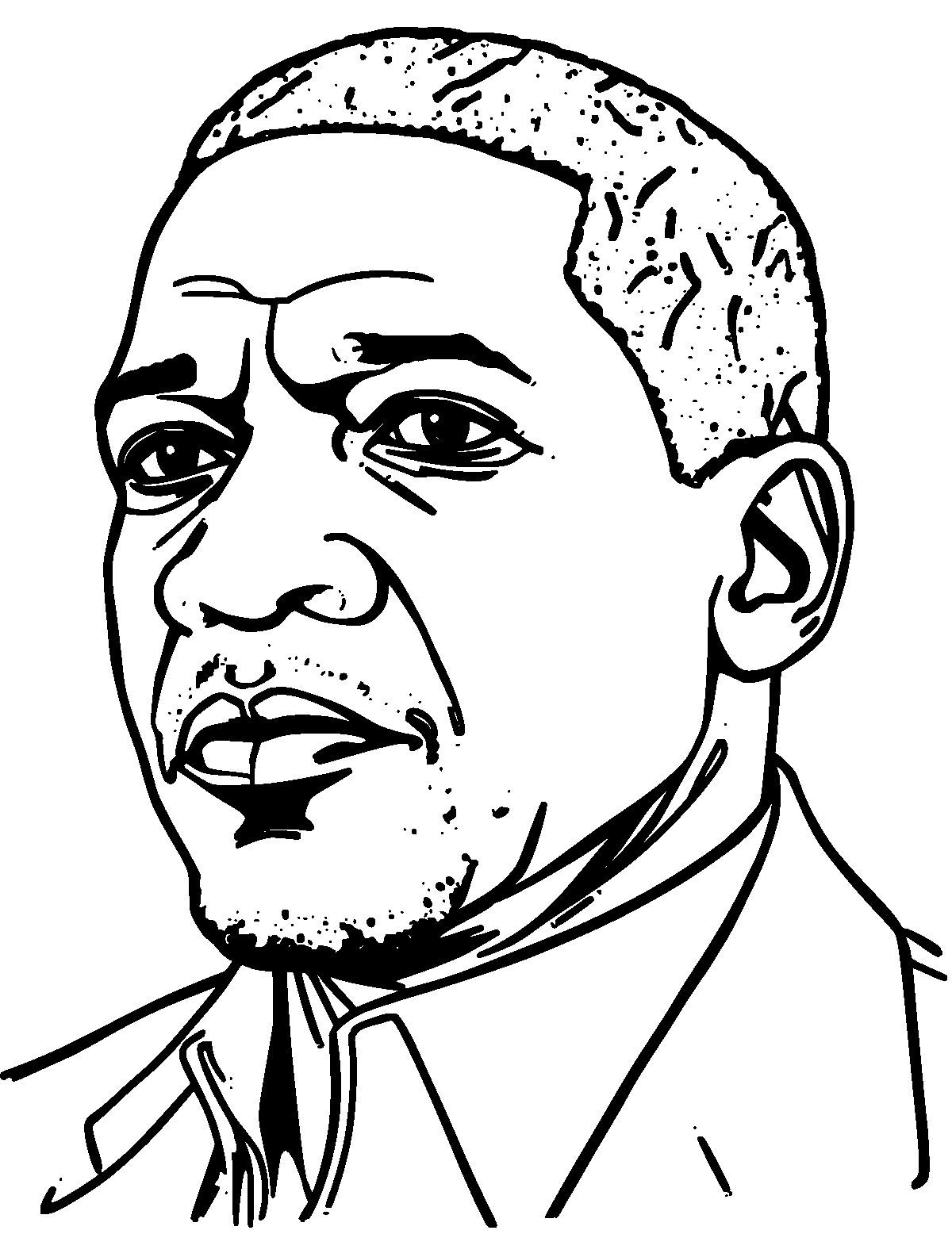 Line-art coloring page of Denzel Washington, thick outlines, centered