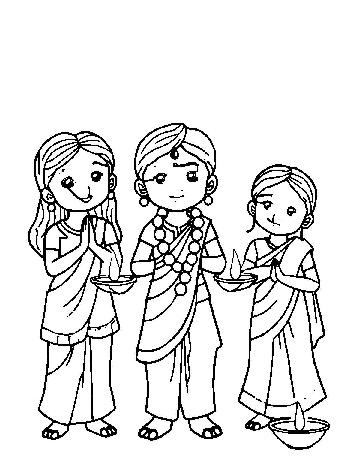 Line-art coloring page of Diwali Festival of Lights, medium outlines, centered