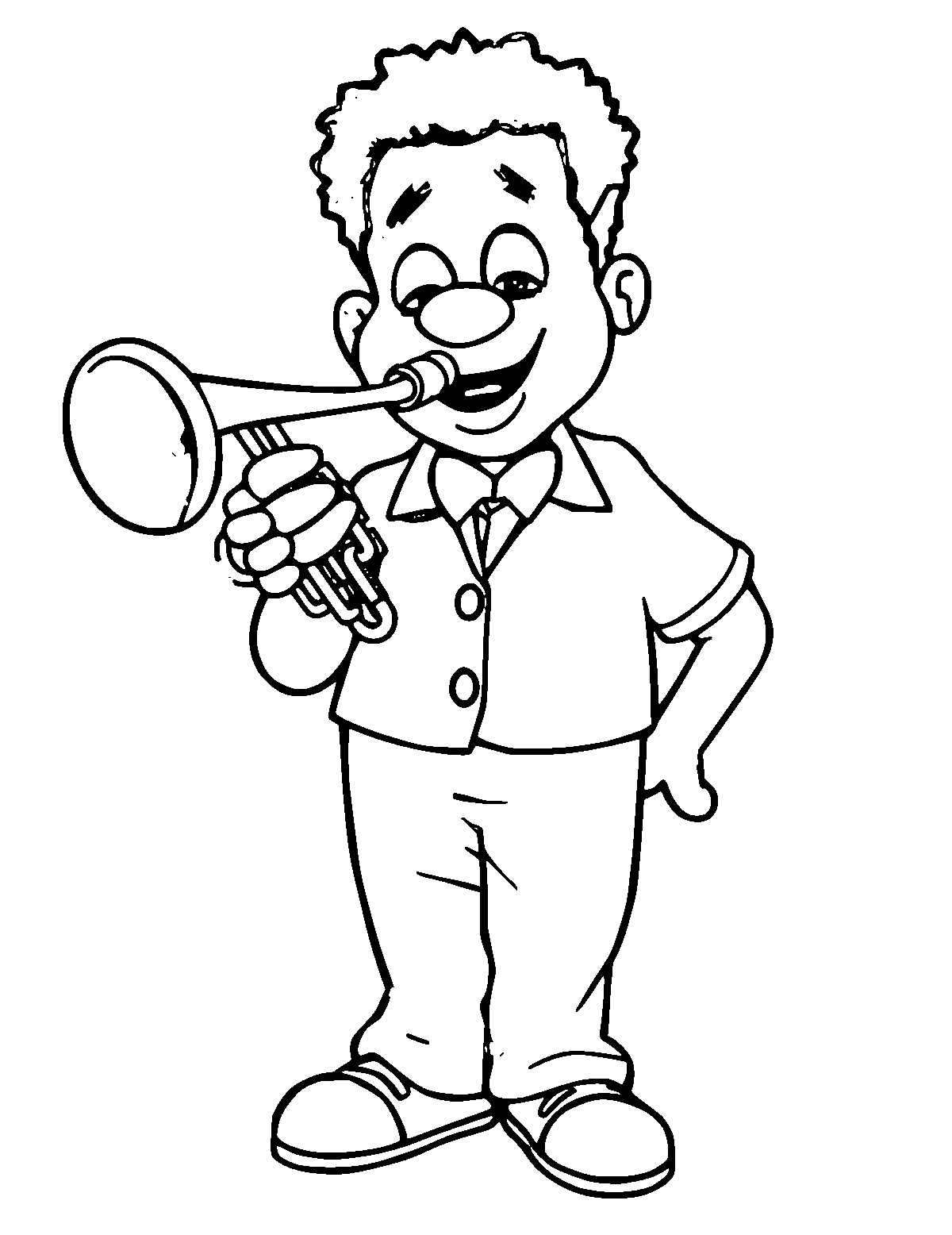 Line-art coloring page of Dizzy Gillespie, medium outlines, centered