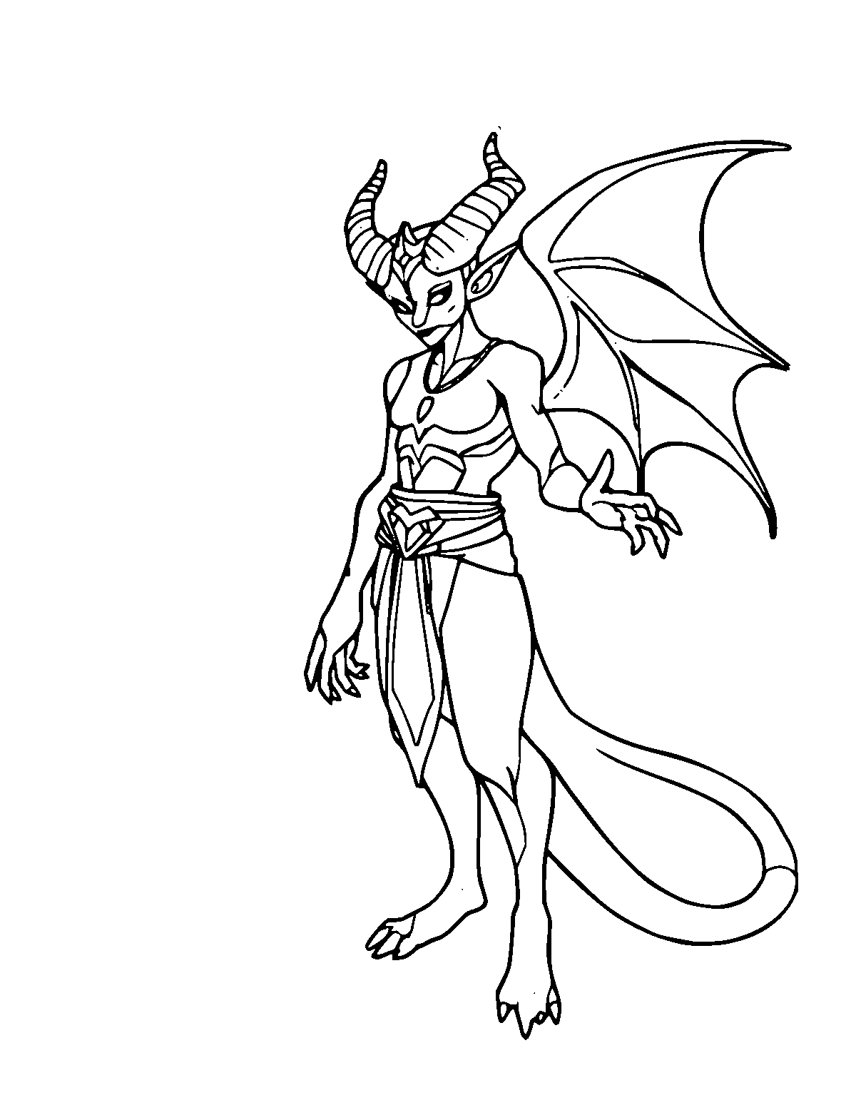 Line-art coloring page of Djinn, medium outlines, centered