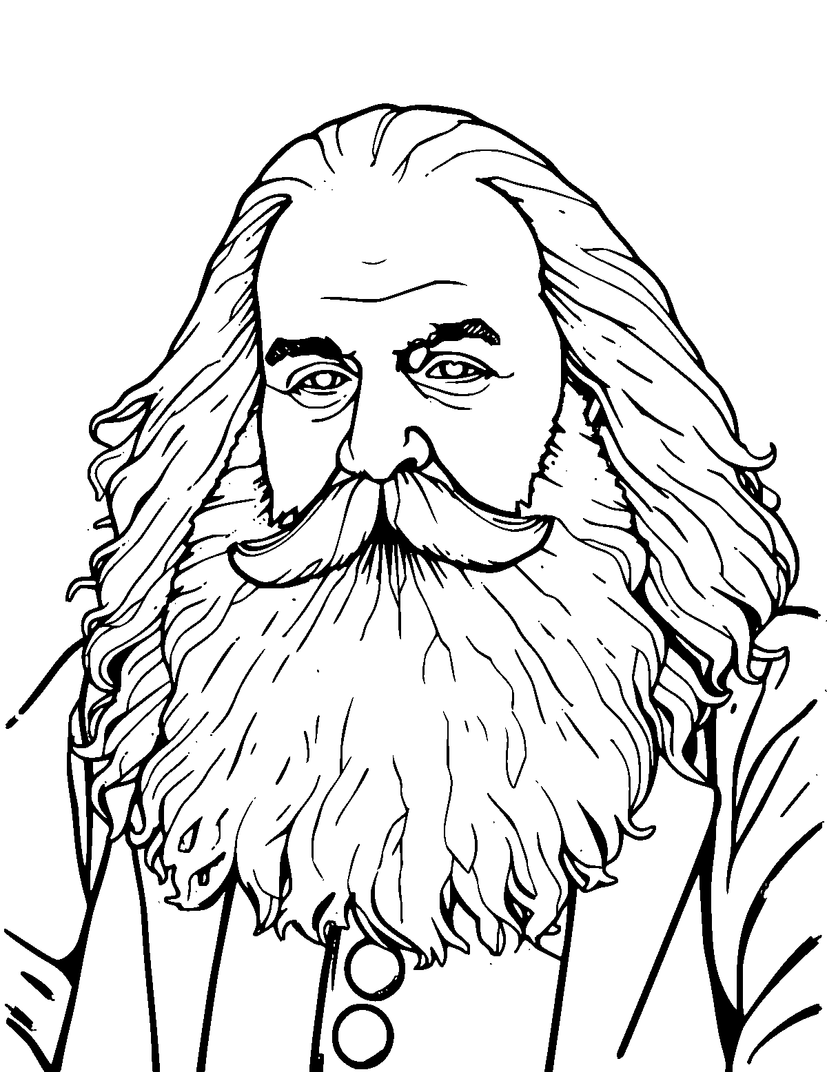 Line-art coloring page of Dmitri Mendeleev, medium outlines, centered