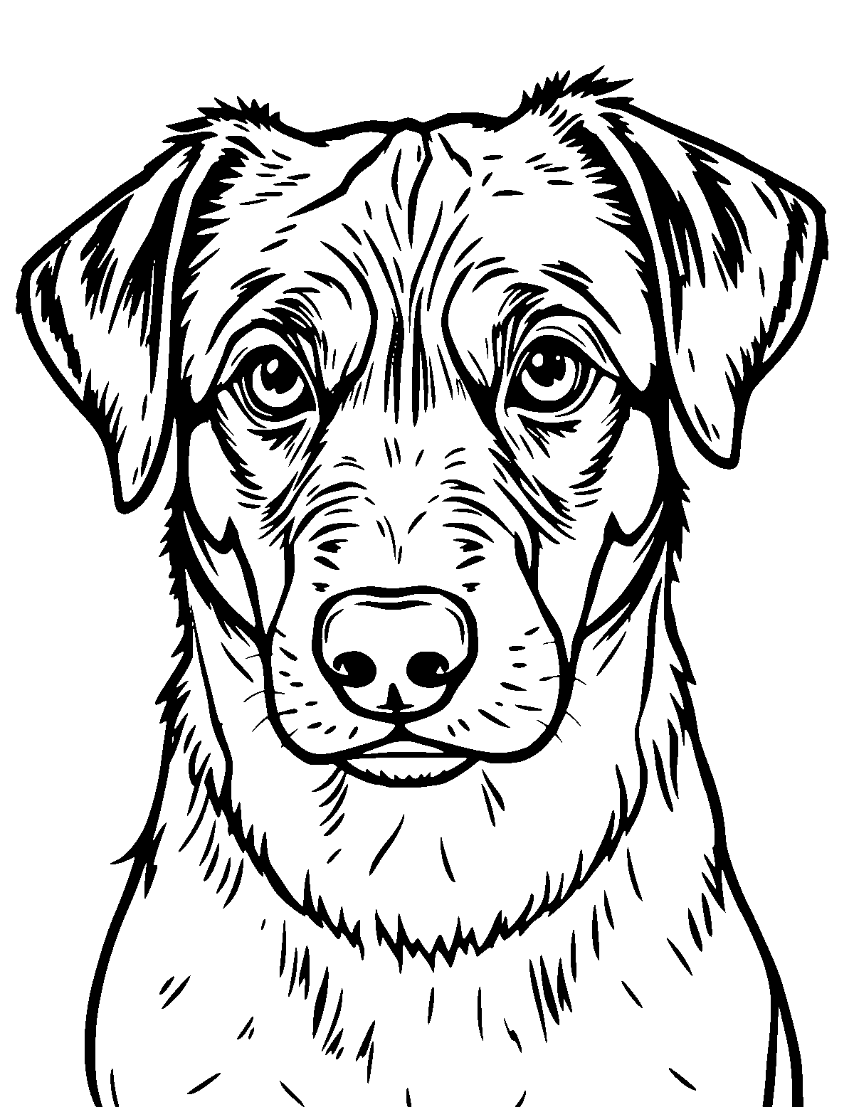 Line-art coloring page of Dog, medium outlines, centered