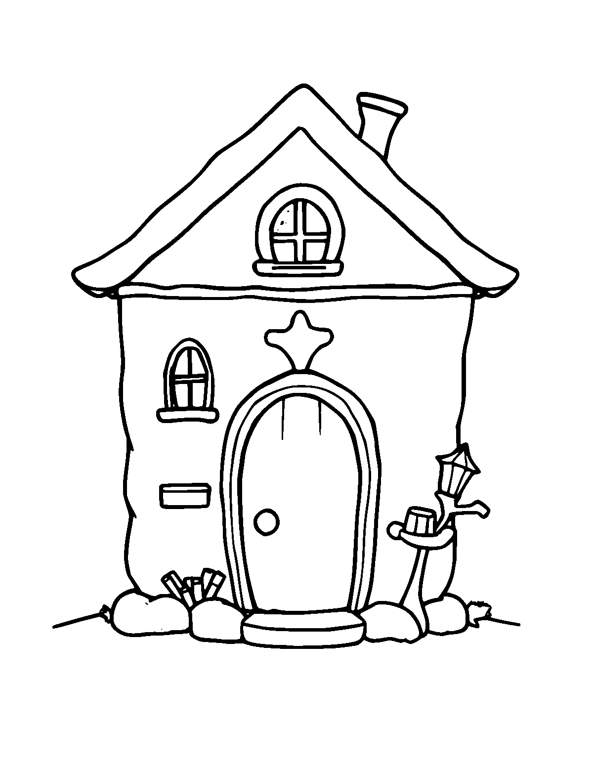 Line-art coloring page of Domovoi the House Spirit, medium outlines, centered