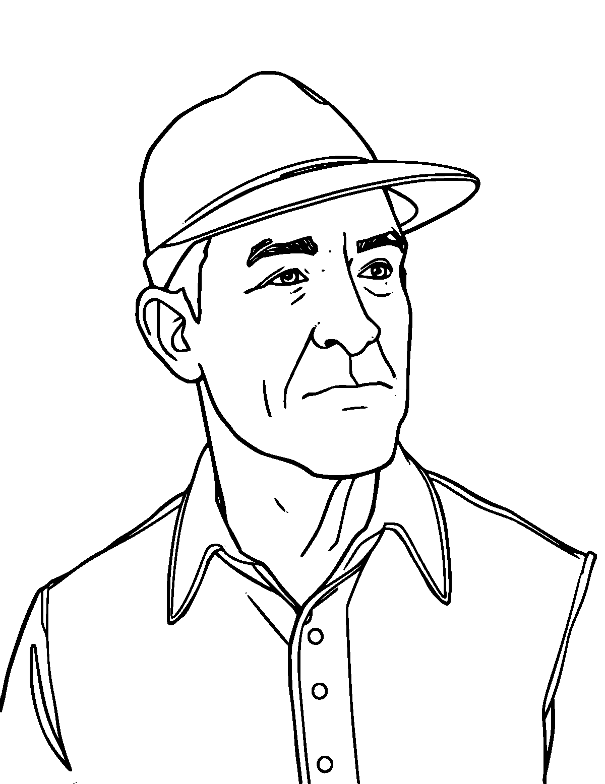 Line-art coloring page of Don Bradman, medium outlines, centered