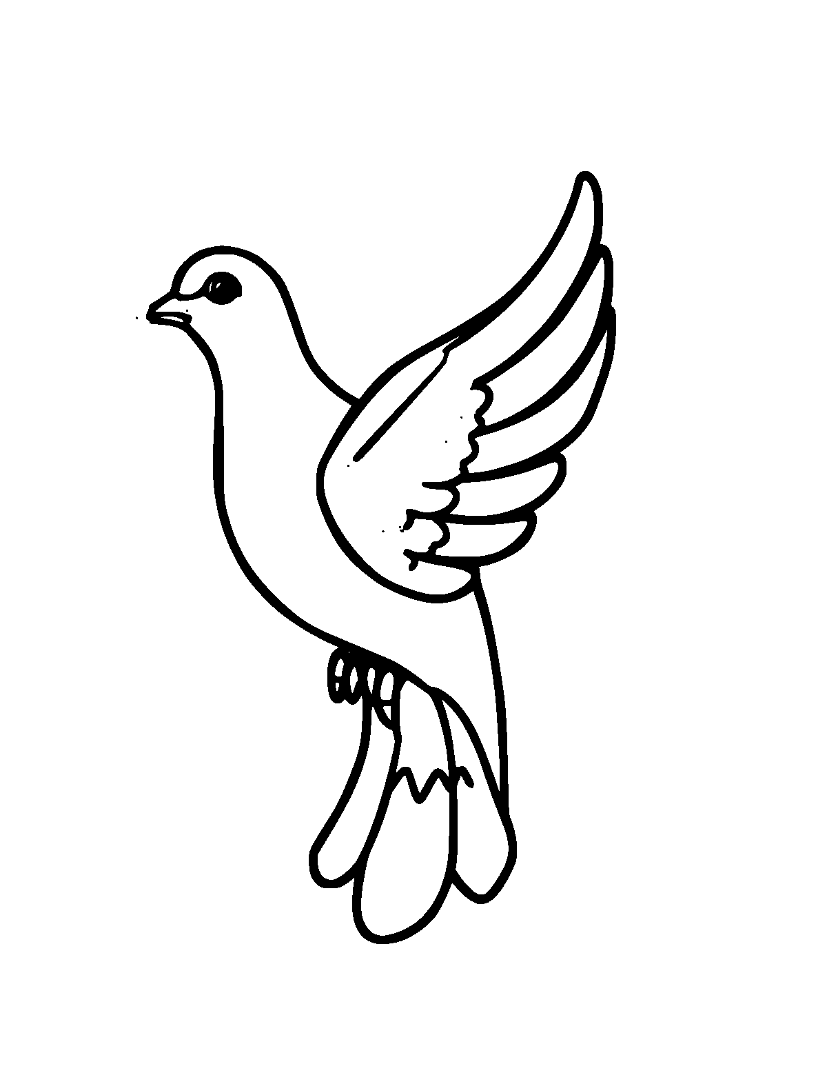 Line-art coloring page of Dove of Peace, thick outlines, centered