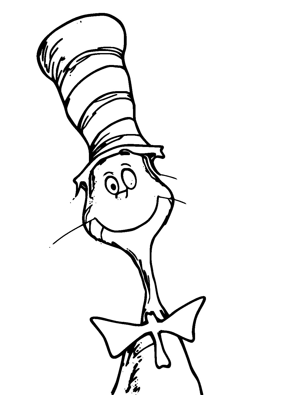 Line-art coloring page of Dr. Seuss, medium outlines, centered