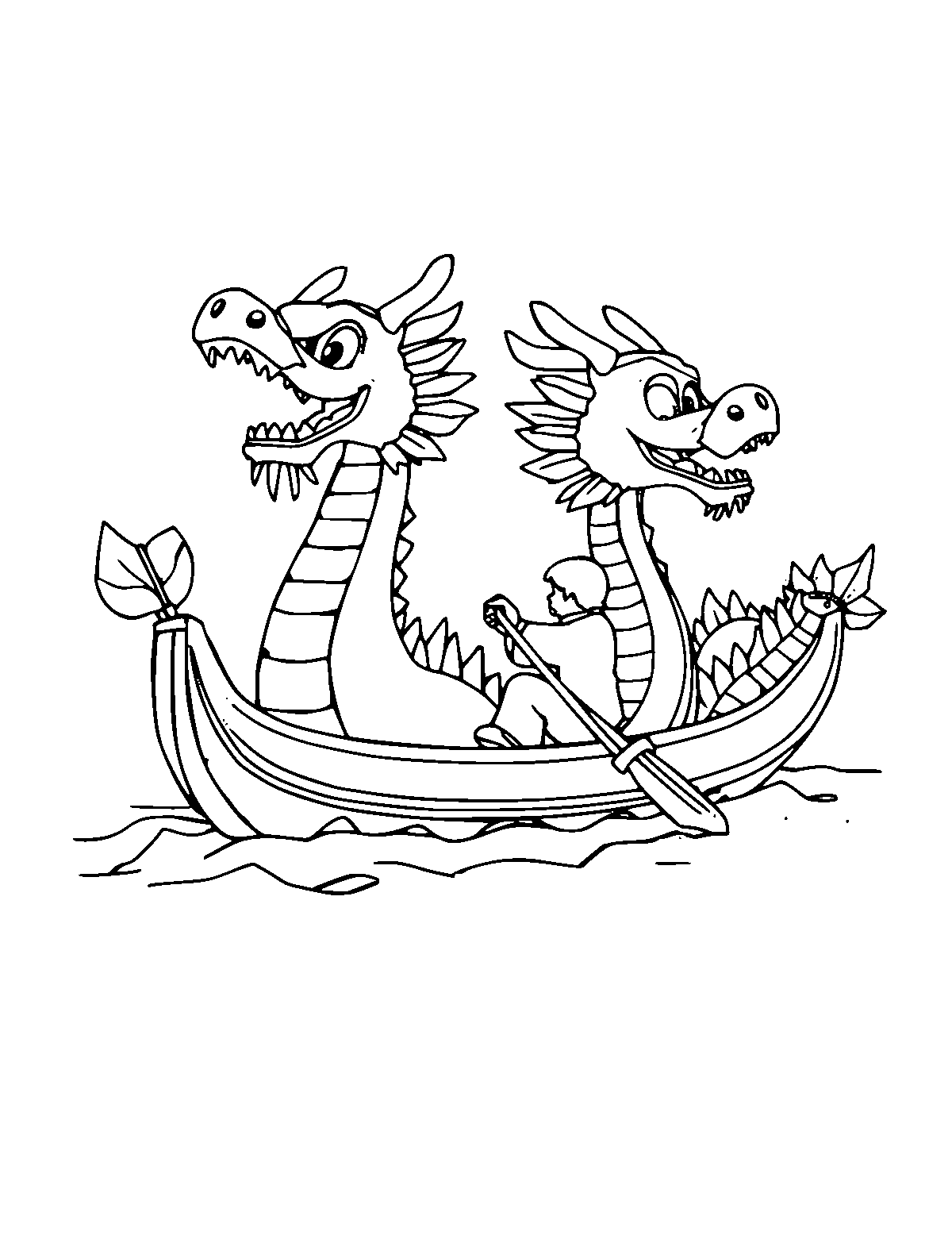 Line-art coloring page of Dragon Boat Festival, medium outlines, centered