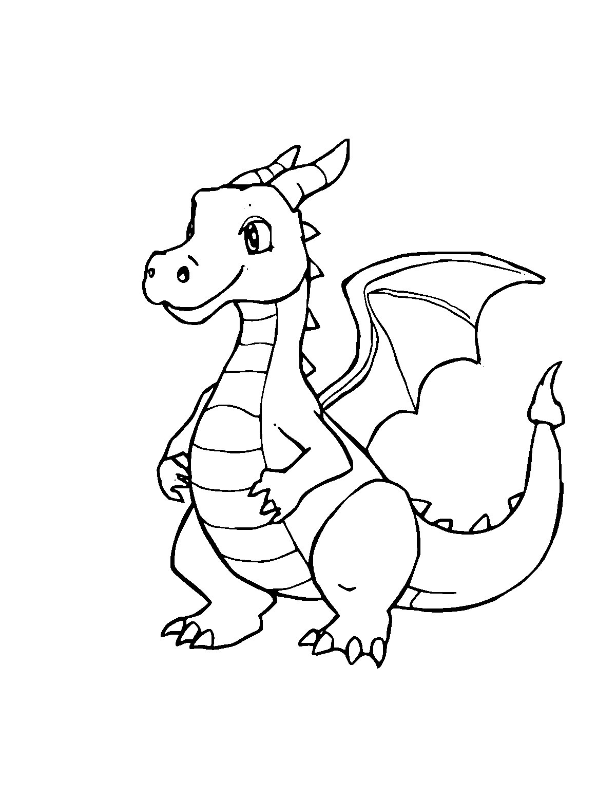 Line-art coloring page of Dragon Creature, medium outlines, centered