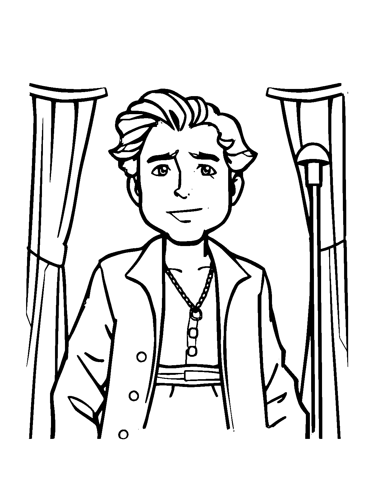 Line-art coloring page of Dramatic Actor, thick outlines, centered