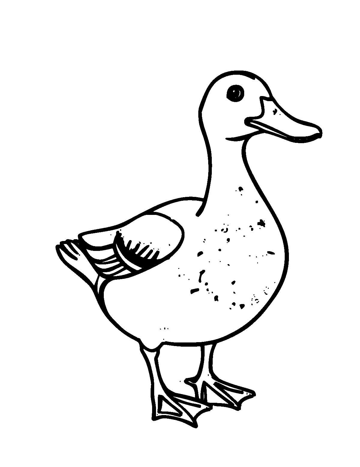 Line-art coloring page of Duck, thick outlines, centered