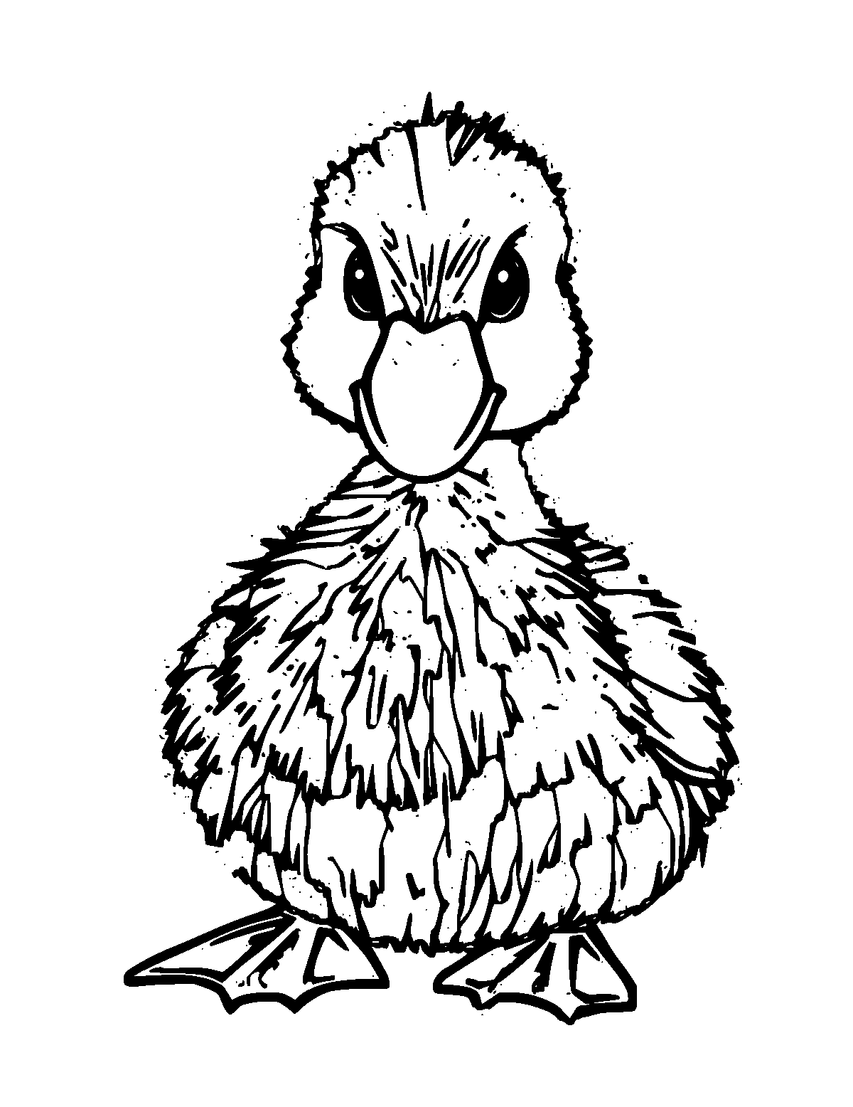 Line-art coloring page of Duckling, medium outlines, centered