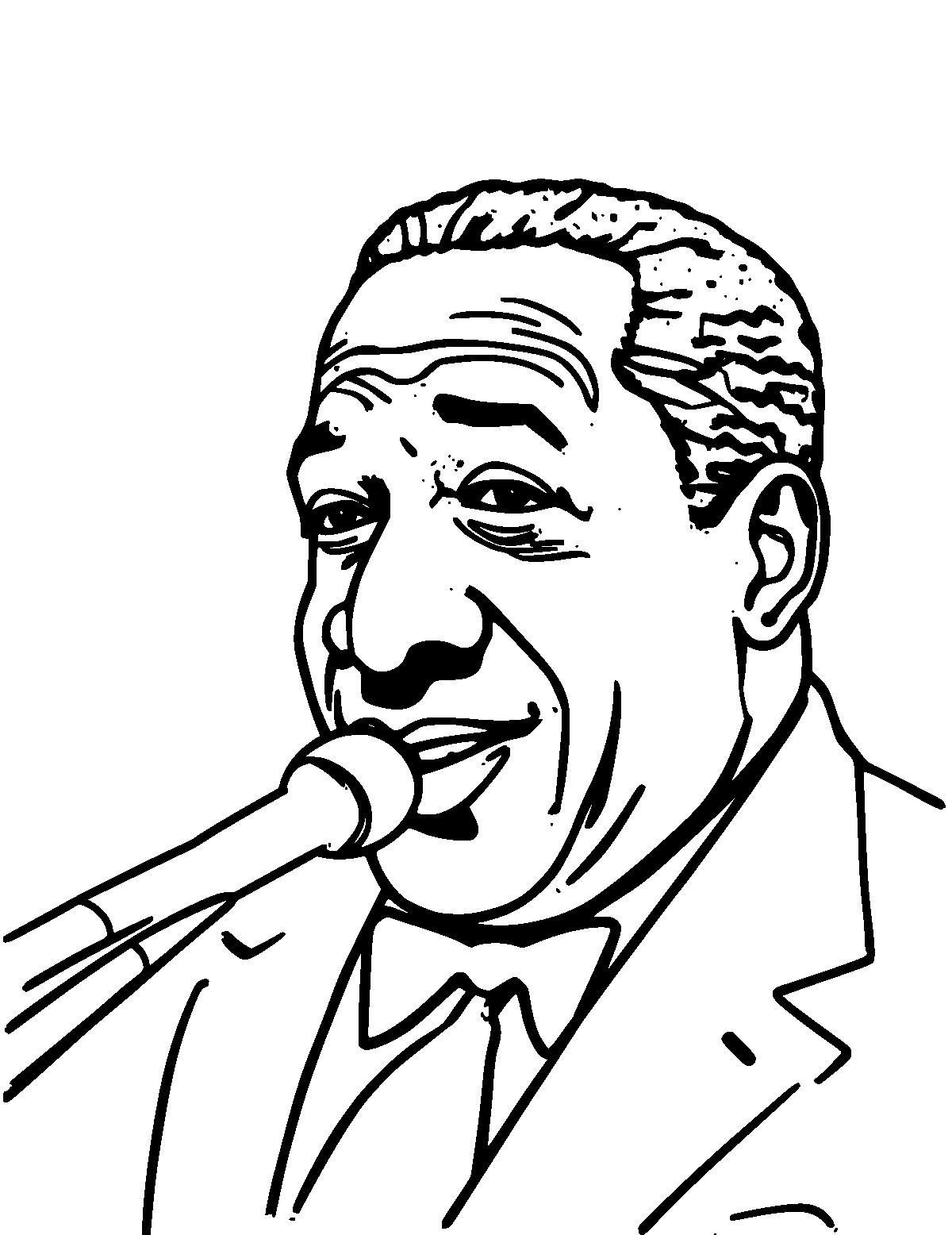 Line-art coloring page of Duke Ellington, thick outlines, centered