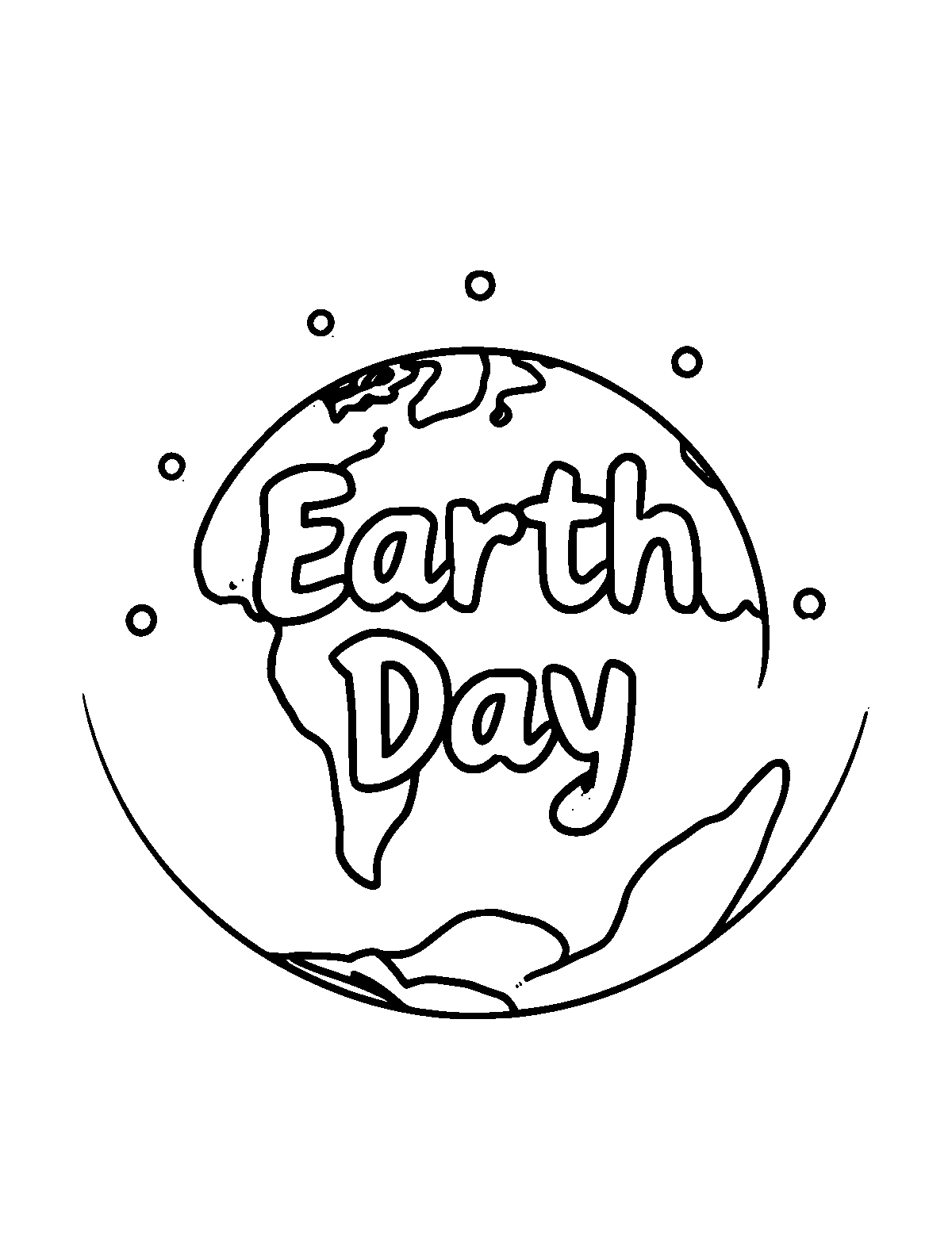 Line-art coloring page of Earth Day, thick outlines, centered