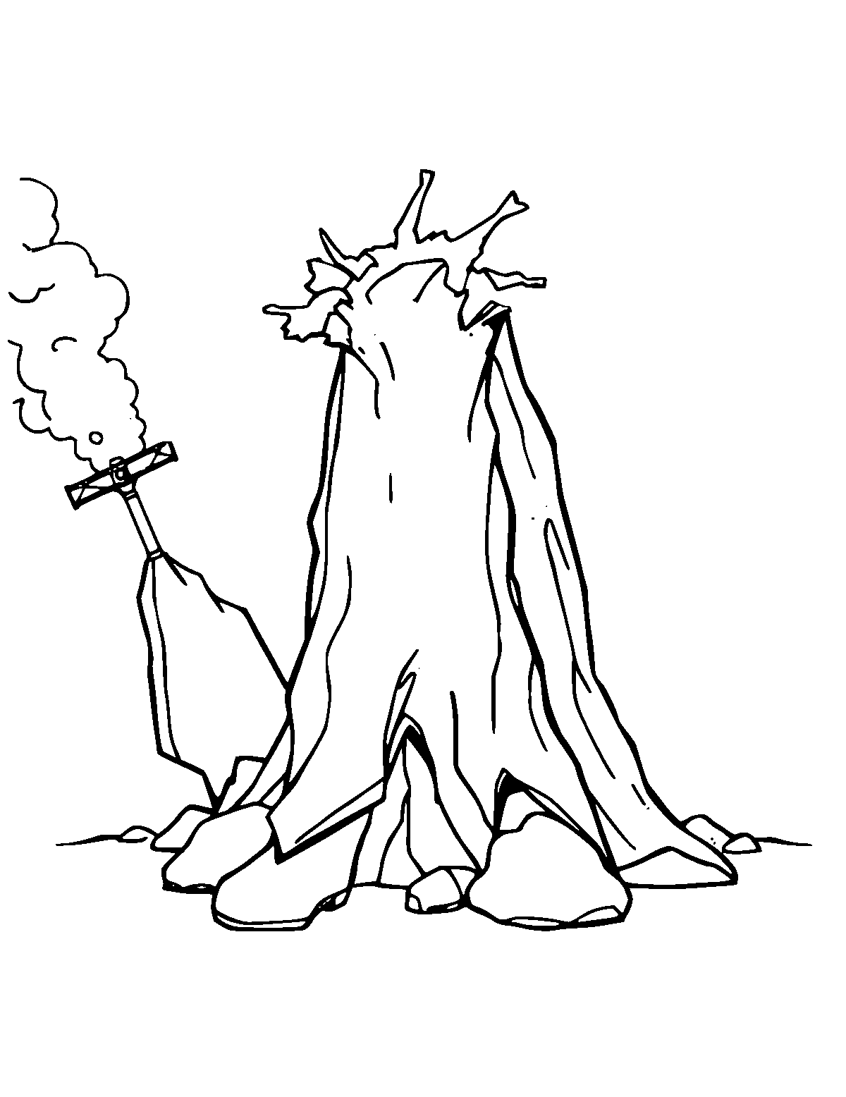 Line-art coloring page of Earthquake, medium outlines, centered
