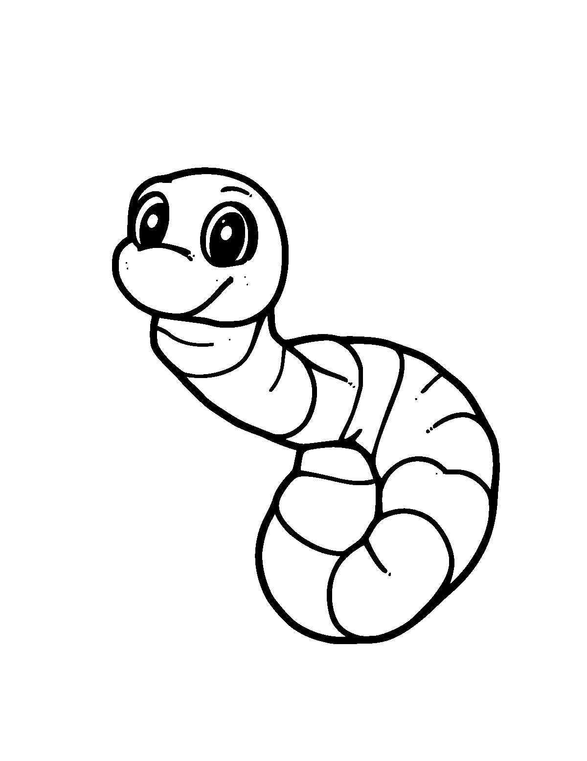 Line-art coloring page of Earthworm, thick outlines, centered