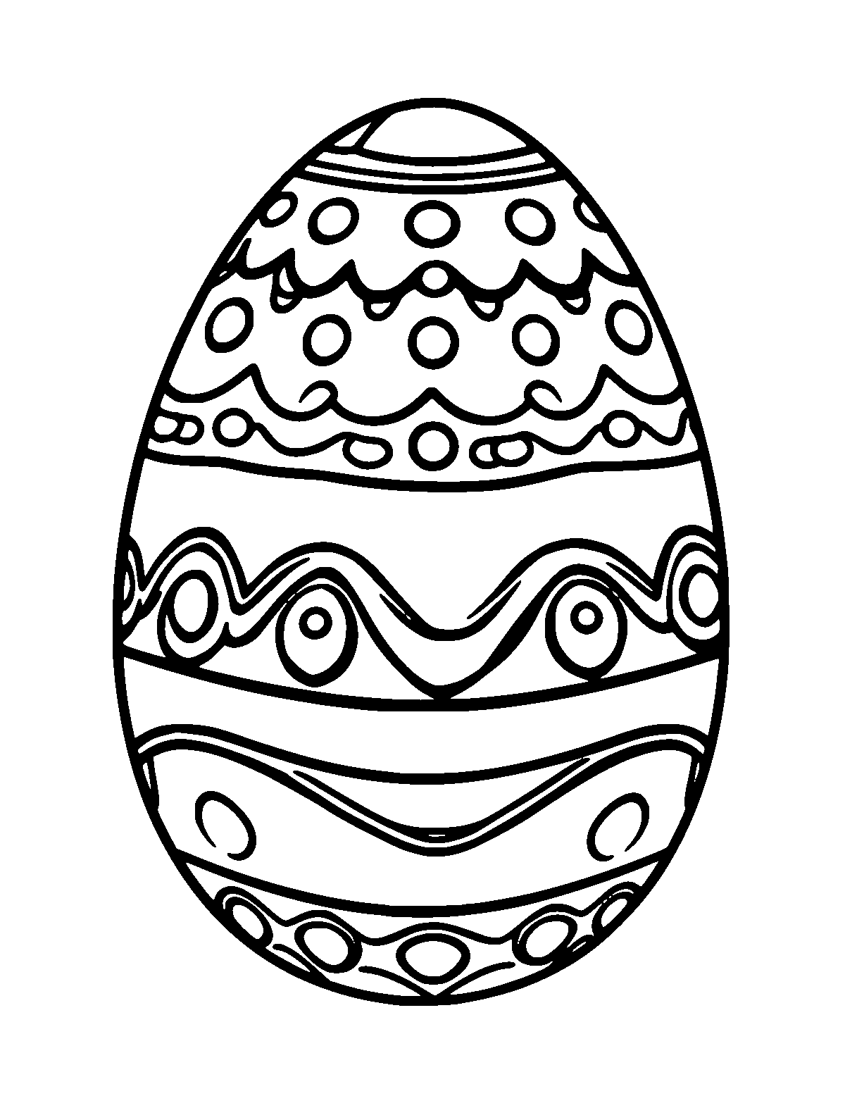 Line-art coloring page of Easter Egg, thick outlines, centered