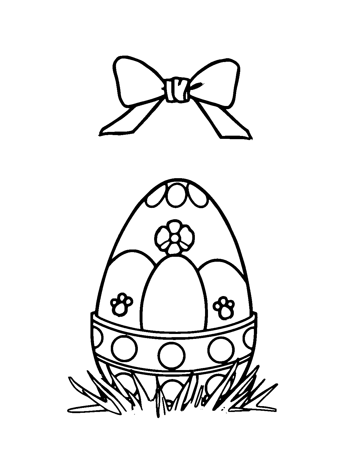 Line-art coloring page of Easter Egg Hunt, medium outlines, centered
