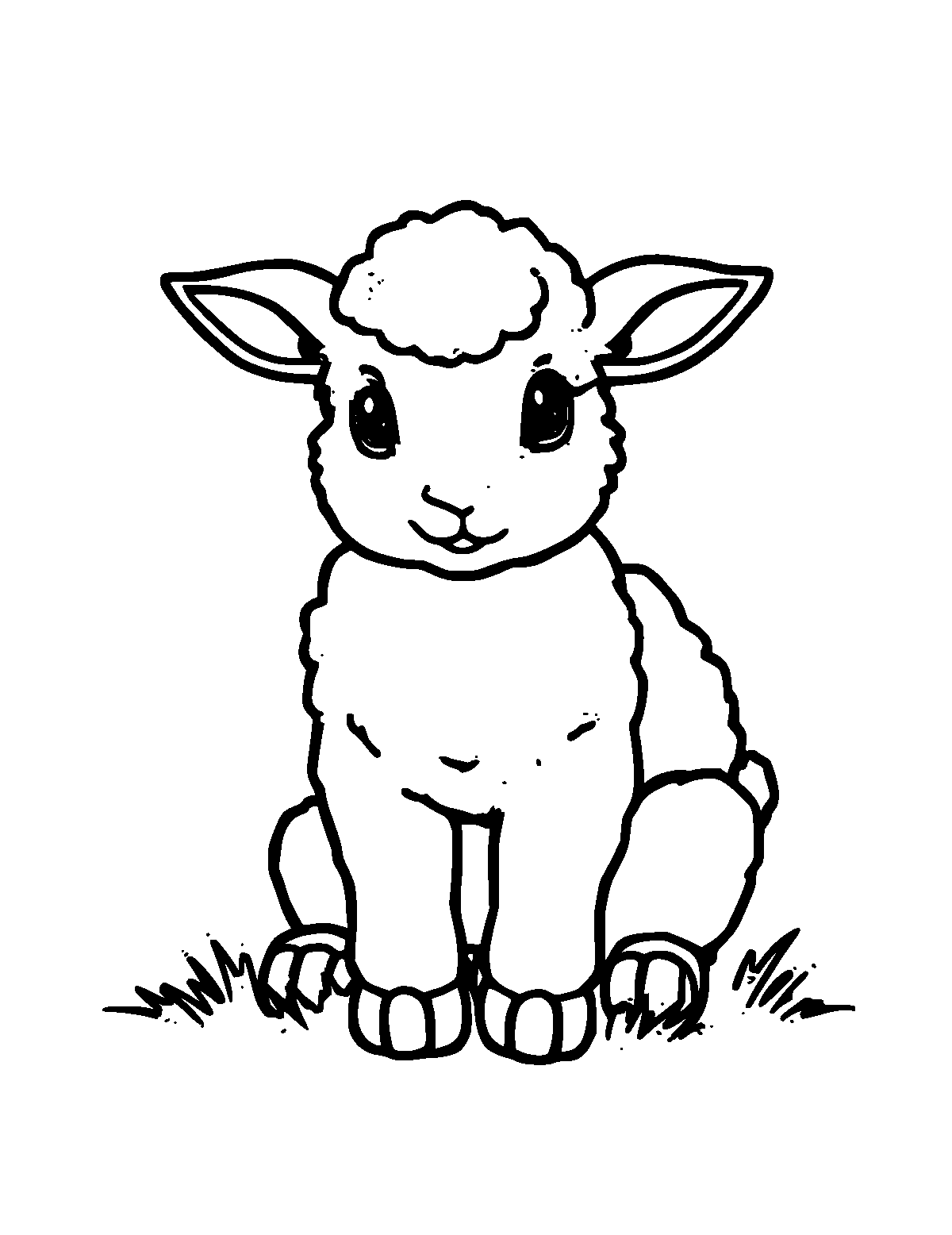 Line-art coloring page of Easter Lamb, thick outlines, centered