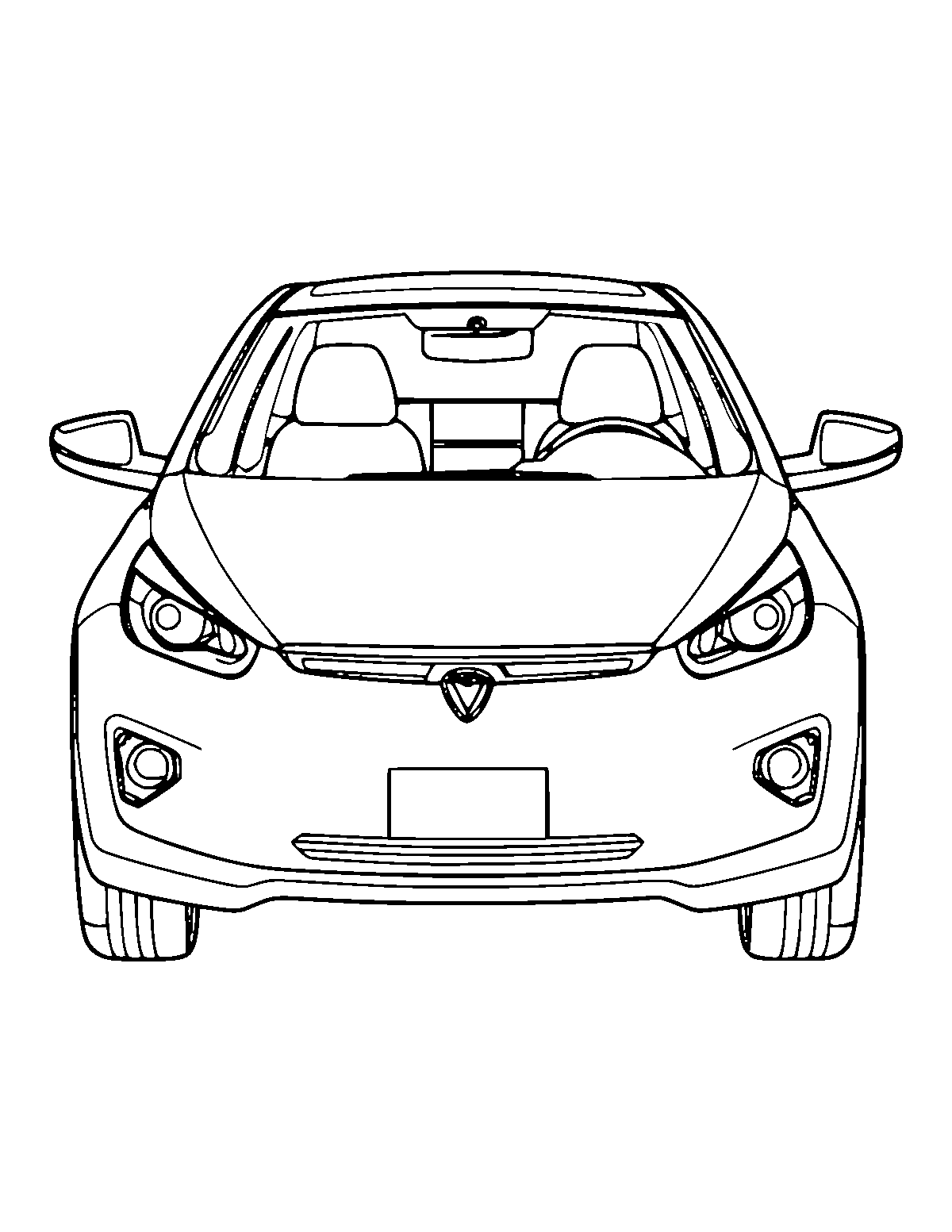 Line-art coloring page of Electric Car, medium outlines, centered