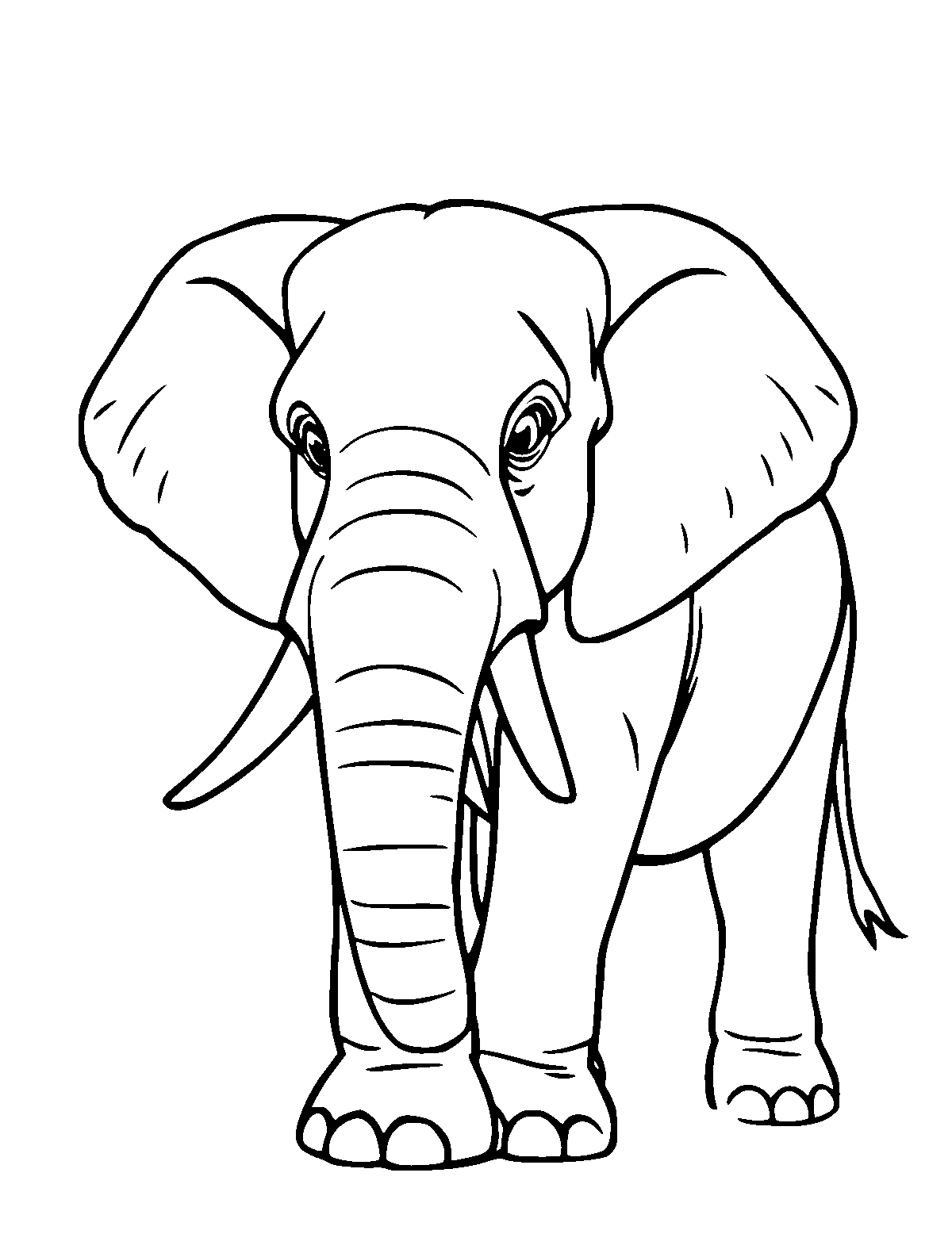 Line-art coloring page of Elephant, medium outlines, centered