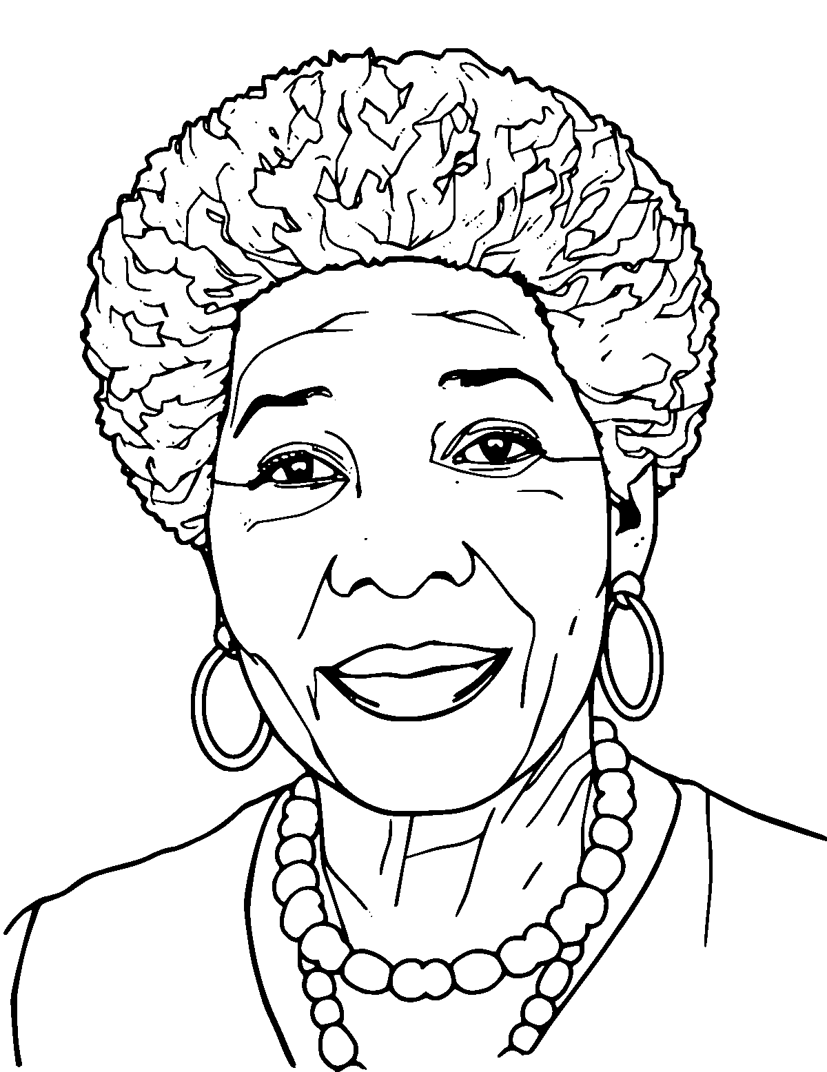 Line-art coloring page of Ellen Johnson Sirleaf, medium outlines, centered