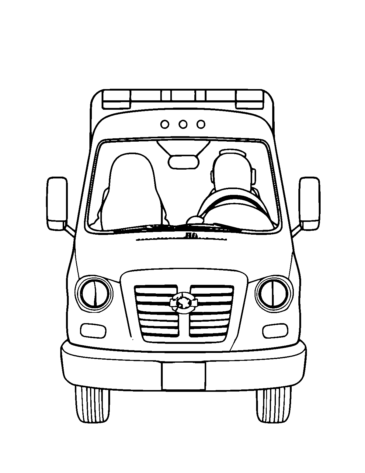 Line-art coloring page of Emergency Vehicles, medium outlines, centered