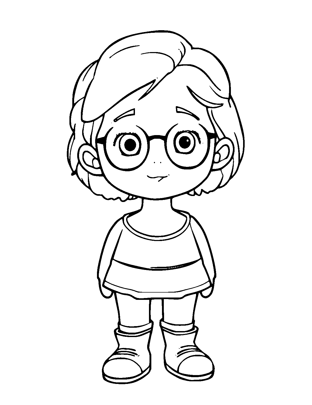 Line-art coloring page of Emmy Noether, medium outlines, centered