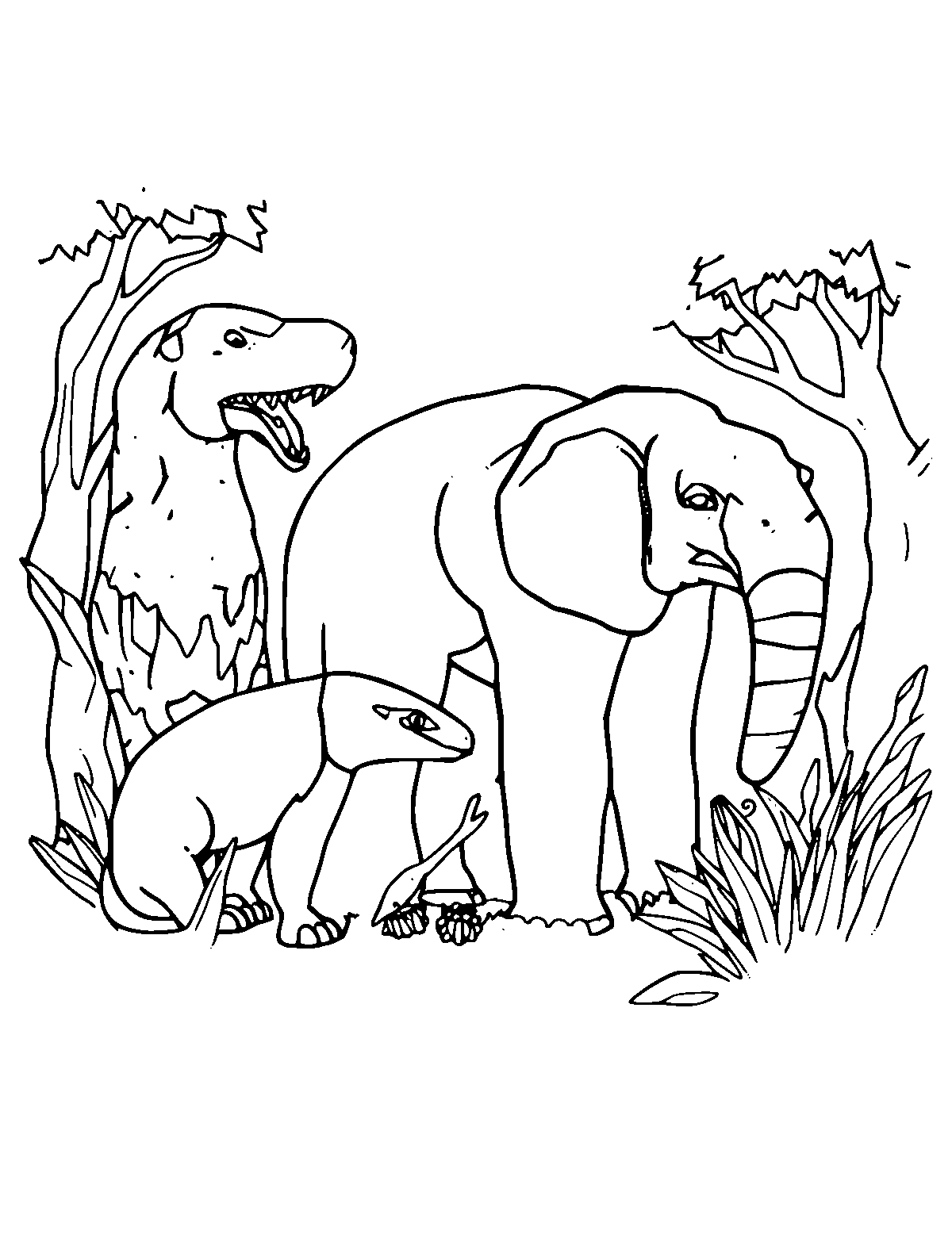 Line-art coloring page of Endangered Animals, medium outlines, centered