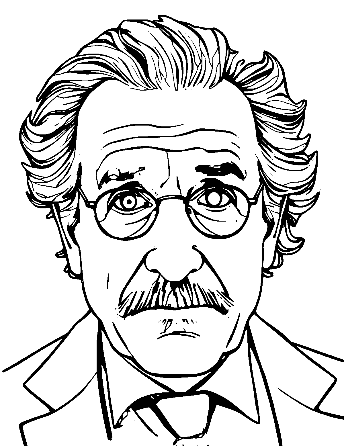 Line-art coloring page of Erwin Schrodinger, medium outlines, centered