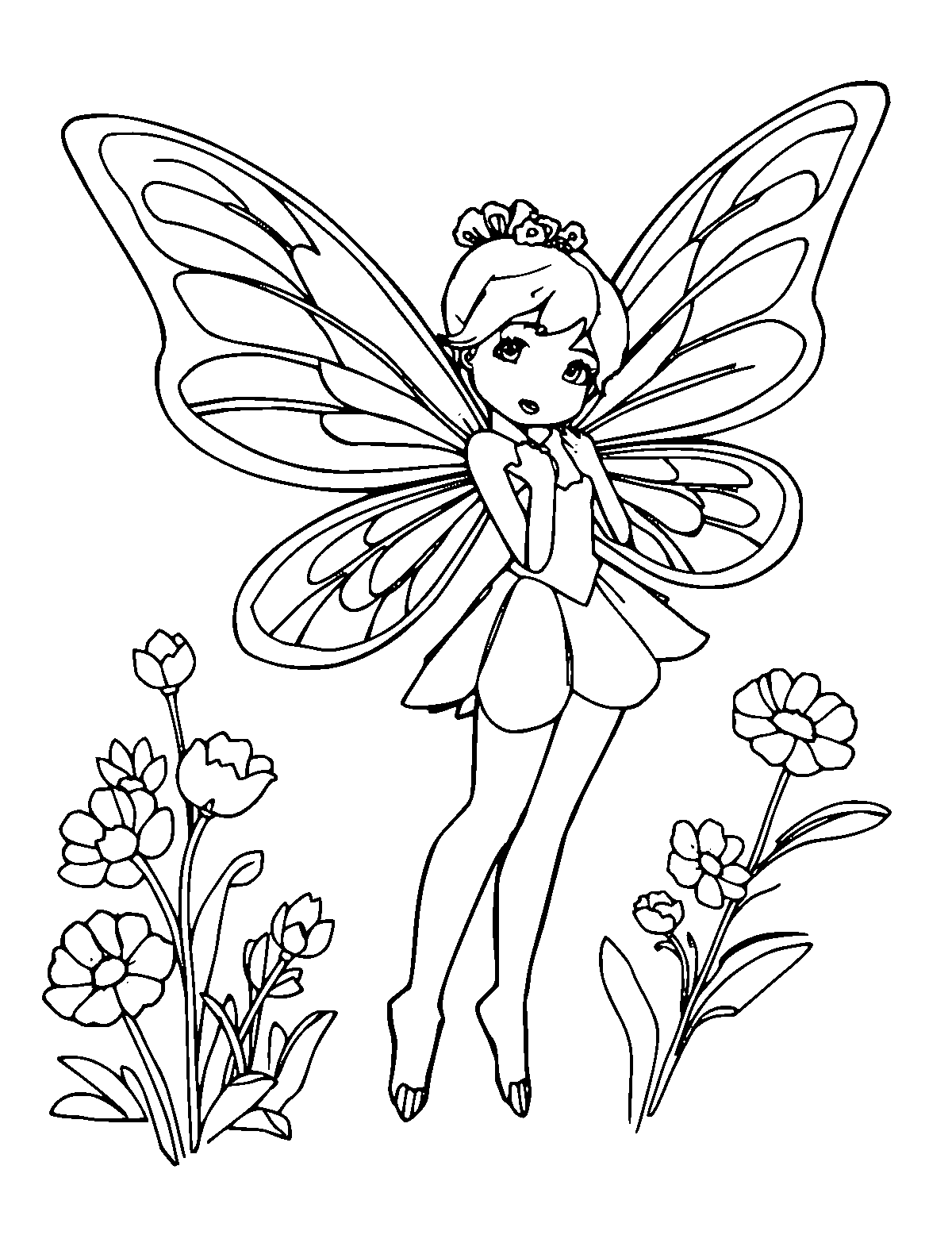 Line-art coloring page of Fairy, medium outlines, centered