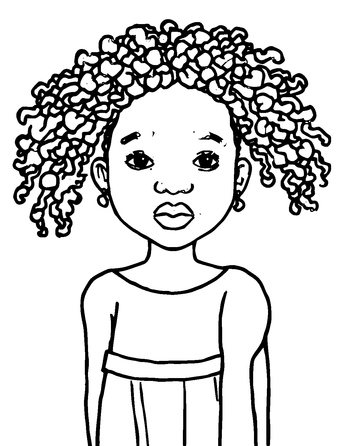 Line-art coloring page of Faith Ringgold, thick outlines, centered