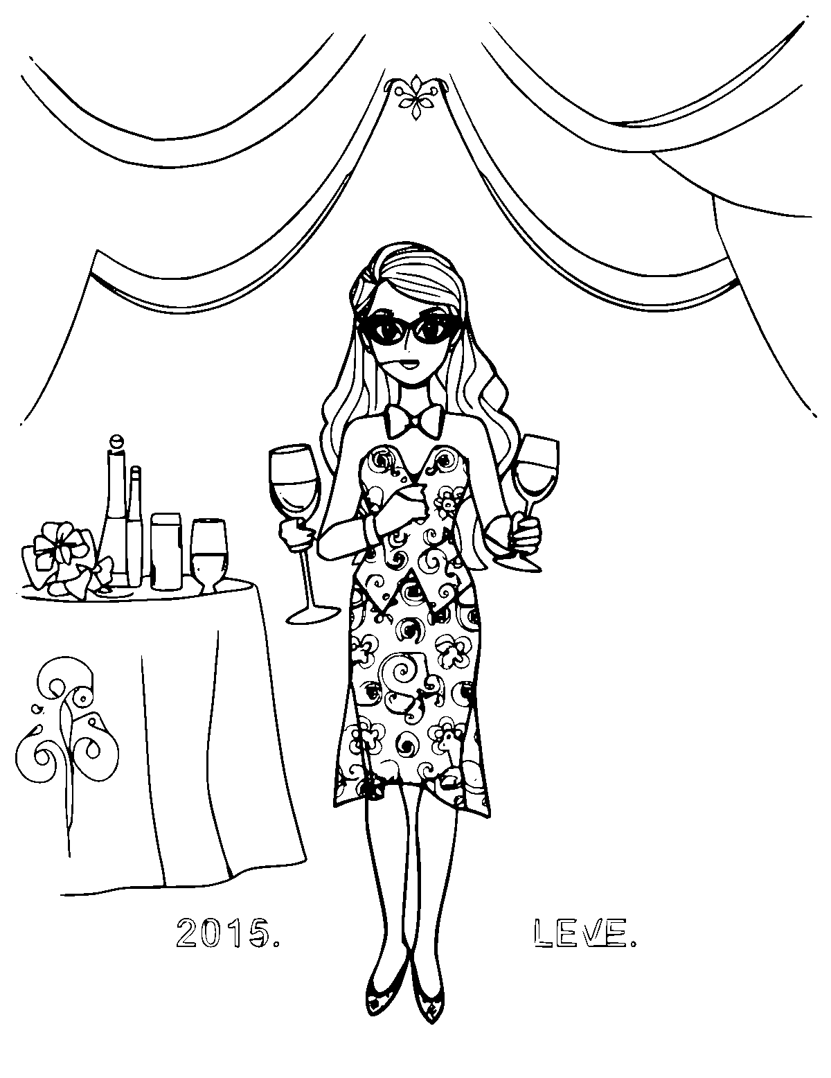 Line-art coloring page of Fancy Party, medium outlines, centered